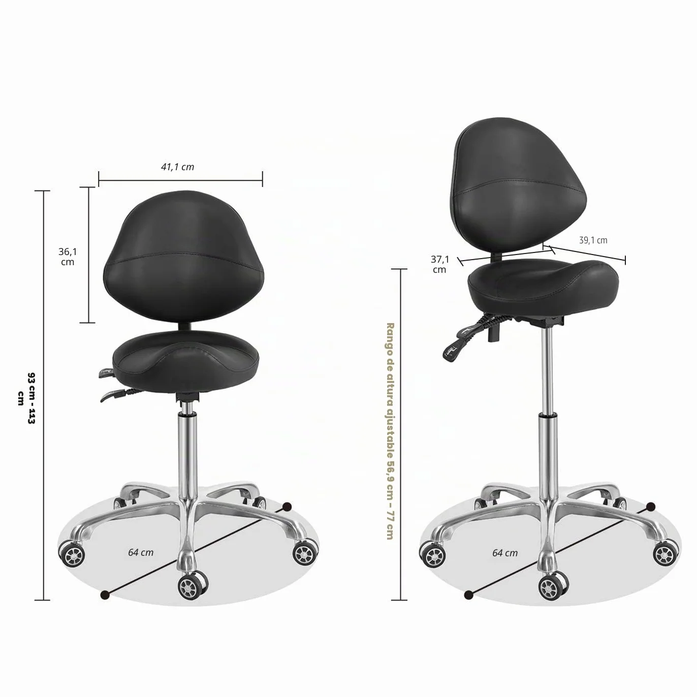 Silla giratoria hidráulica ajustable con soporte trasero 350 libras para salón spa masaje hogar oficina negro