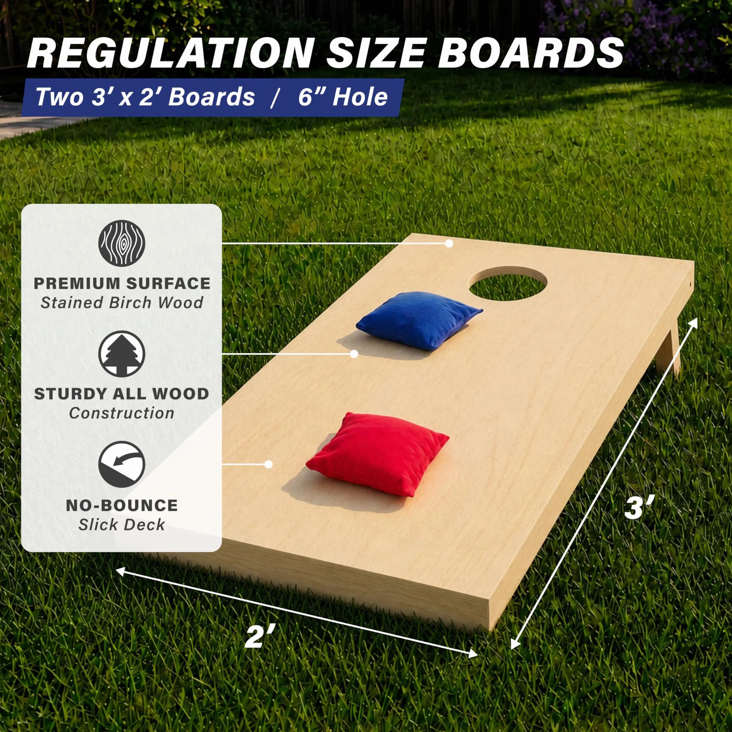 GoSports Juego de Cornhole de Madera Maciza 4x2 pies 3x2 pies 8 Bolsas