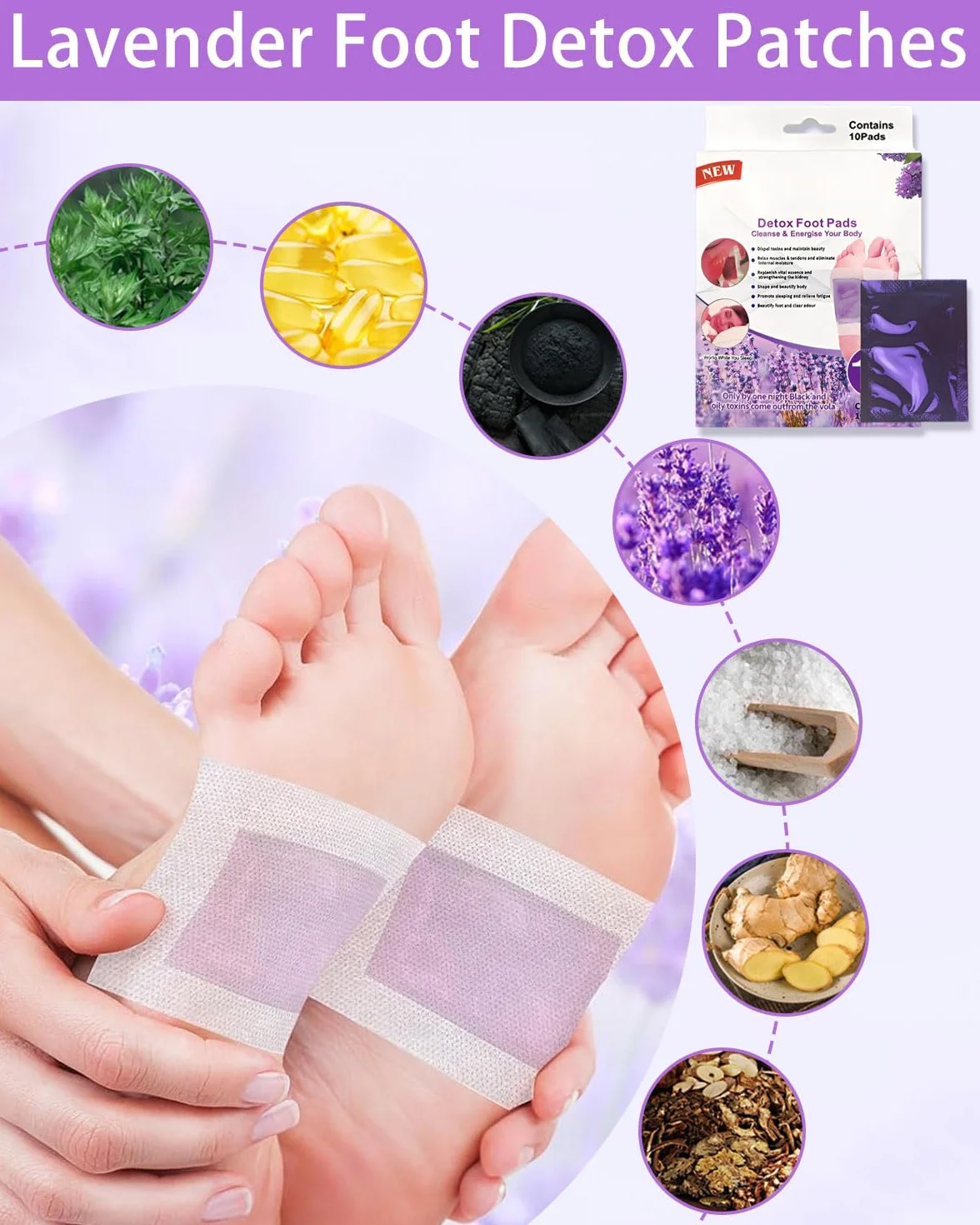 GRETY Parches de Limpieza Profunda para los Pies 20 Pack, Parches Detox Natural
