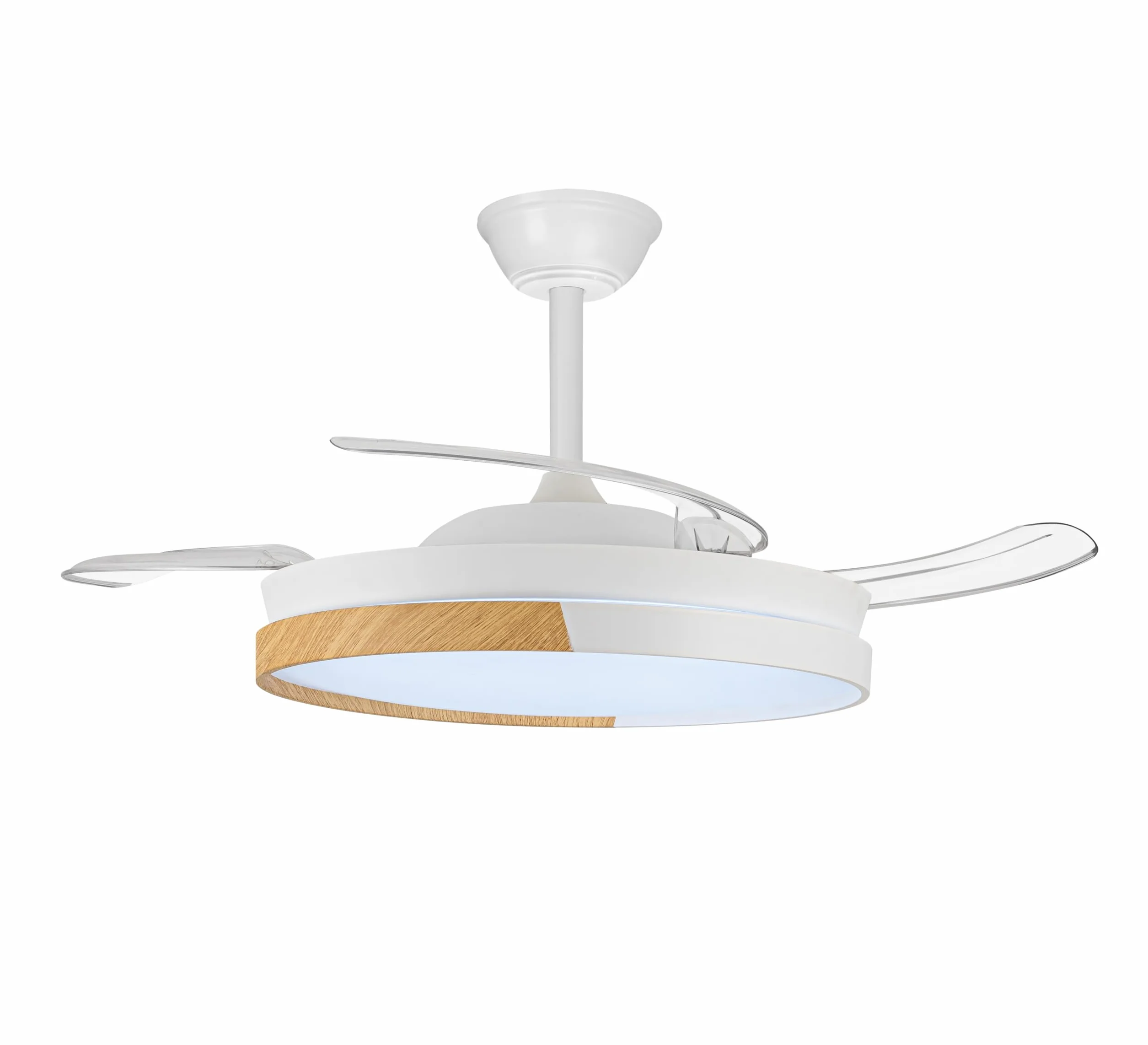 Ventilador de techo con aspas retráctiles Arpino Blanco+Madera LED 48W CCT 3000-6000K Regulable Silencioso
