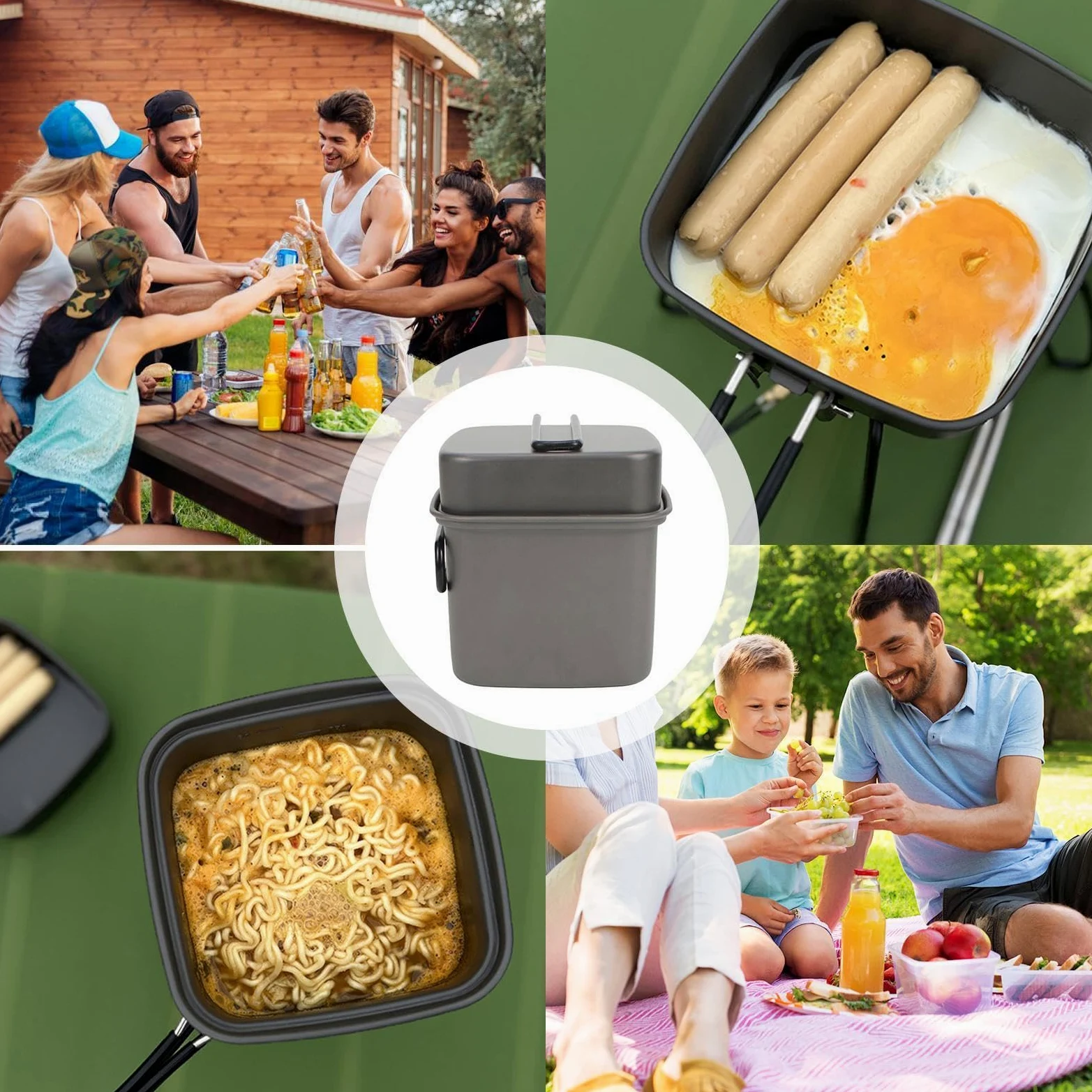 Juego de Utensilios de Cocina para Camping, ollas antiadherentes de | aluminio para exteriores, 5.12 x 5.12 x 4.92 pulgadas, accesorios de equipo de camping, utensilios de cocina multifuncionales