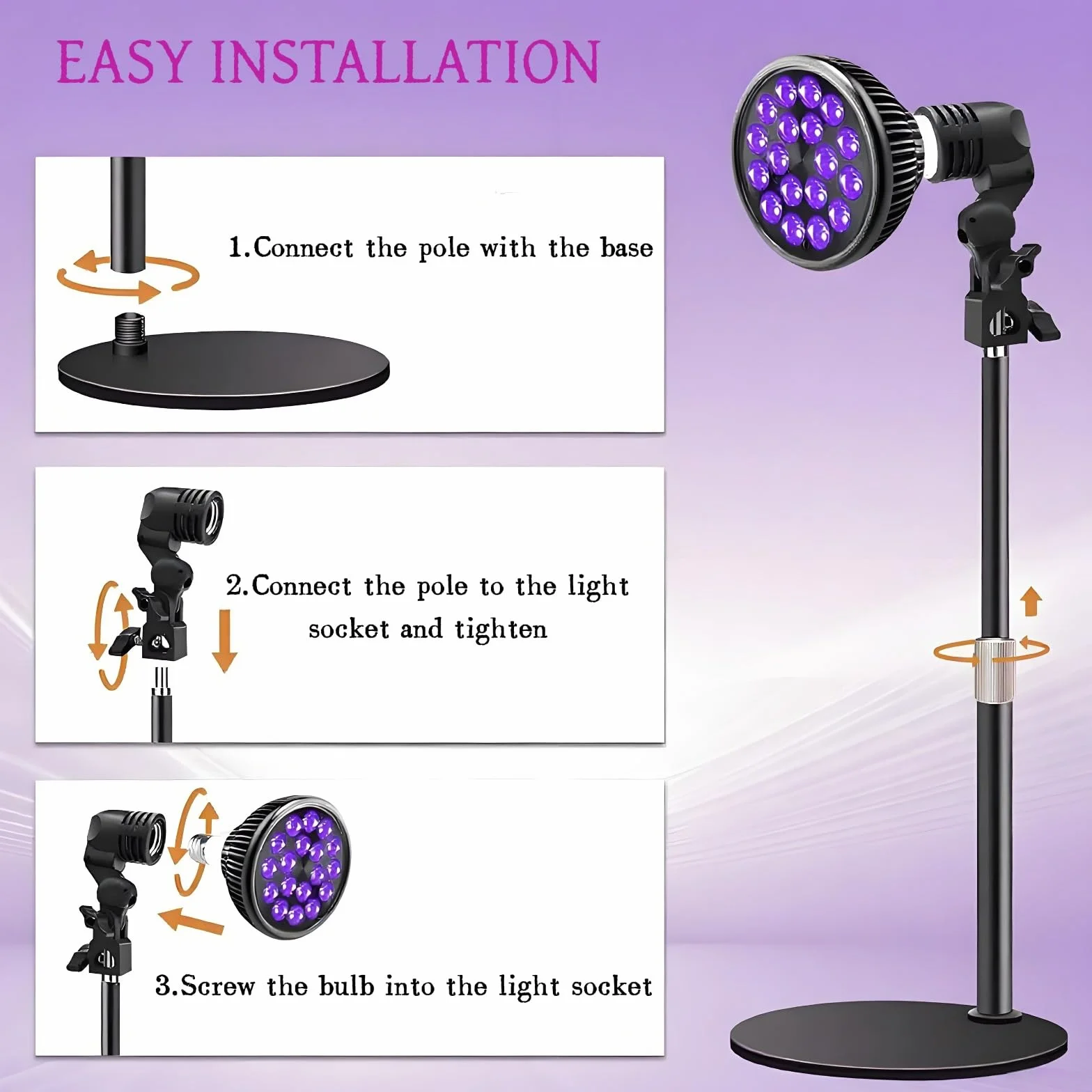 Lámpara de bronceado 54W 18 LED 395nm E27 giratoria ajustable con gafas Solarium