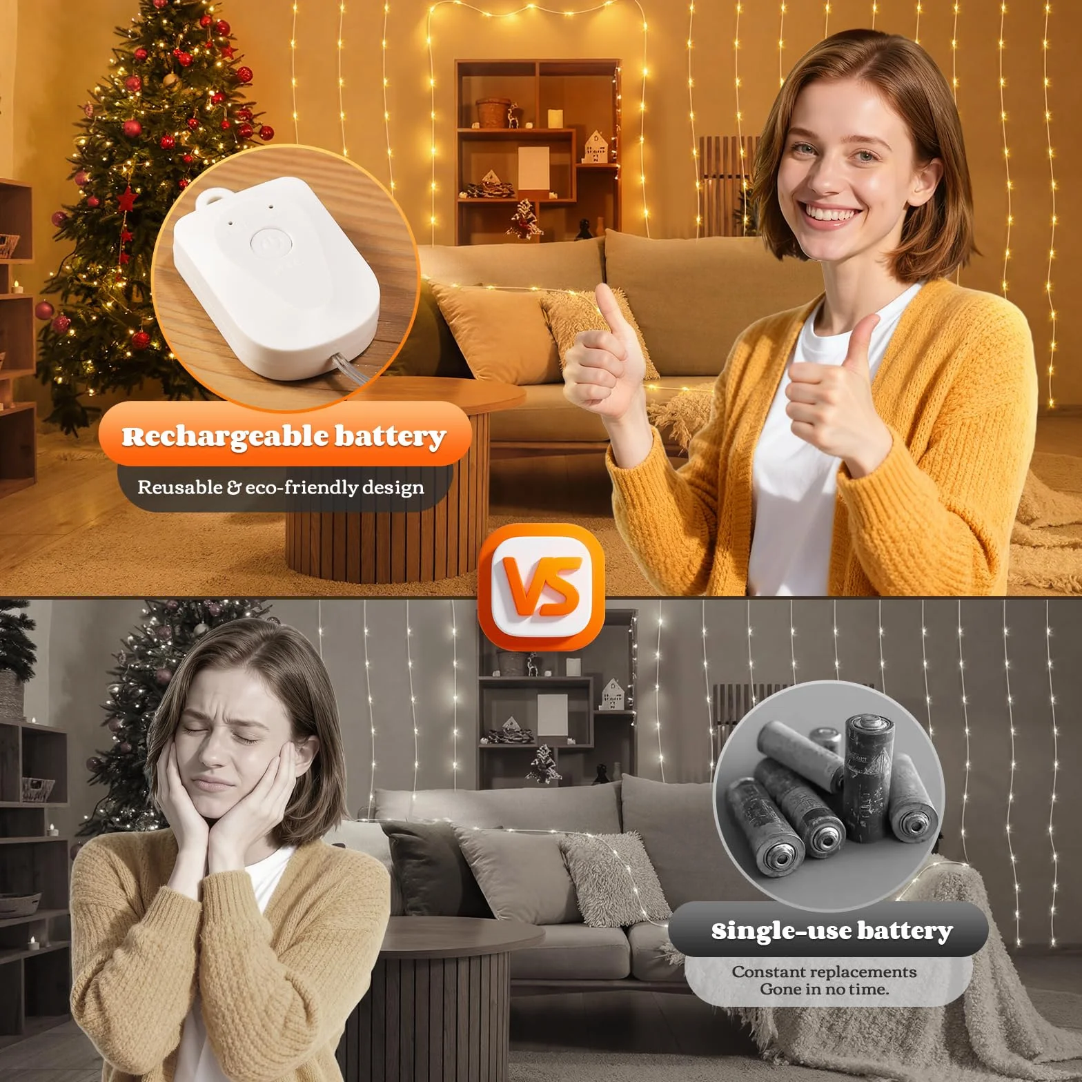 Yizhet Guirnalda Luces Recargable 6 Piezas 3m 30 Led Blanca Cálida IP65 Impermeable con Temporizador