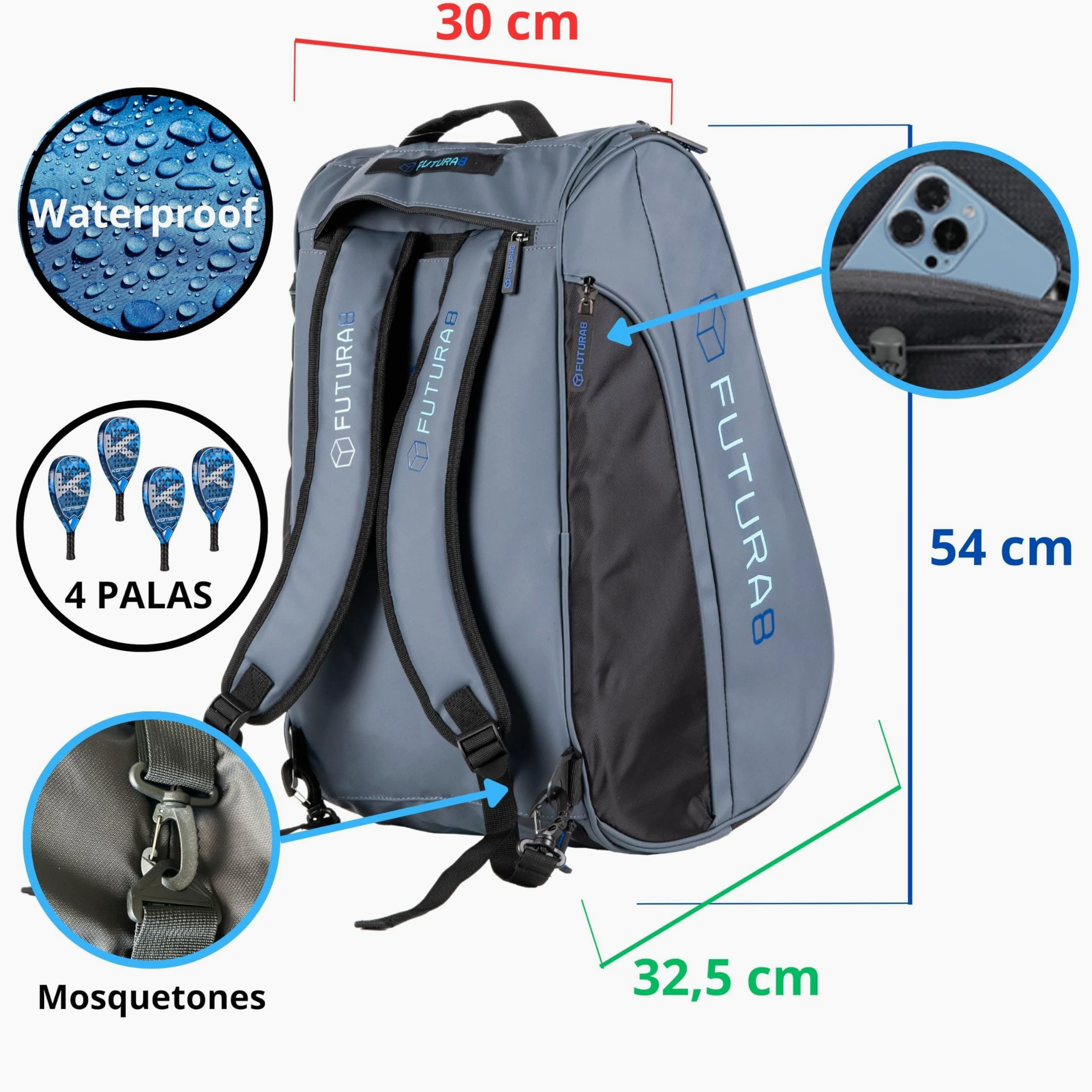 Paletero de Pádel Hombre y Mujer, Compartimento Térmico, Protege hasta 4 Palas, Ideal para Entrenamientos y Torneos, Jugadores de Pádel, Mochila Grande, Resistente y Ergonómica