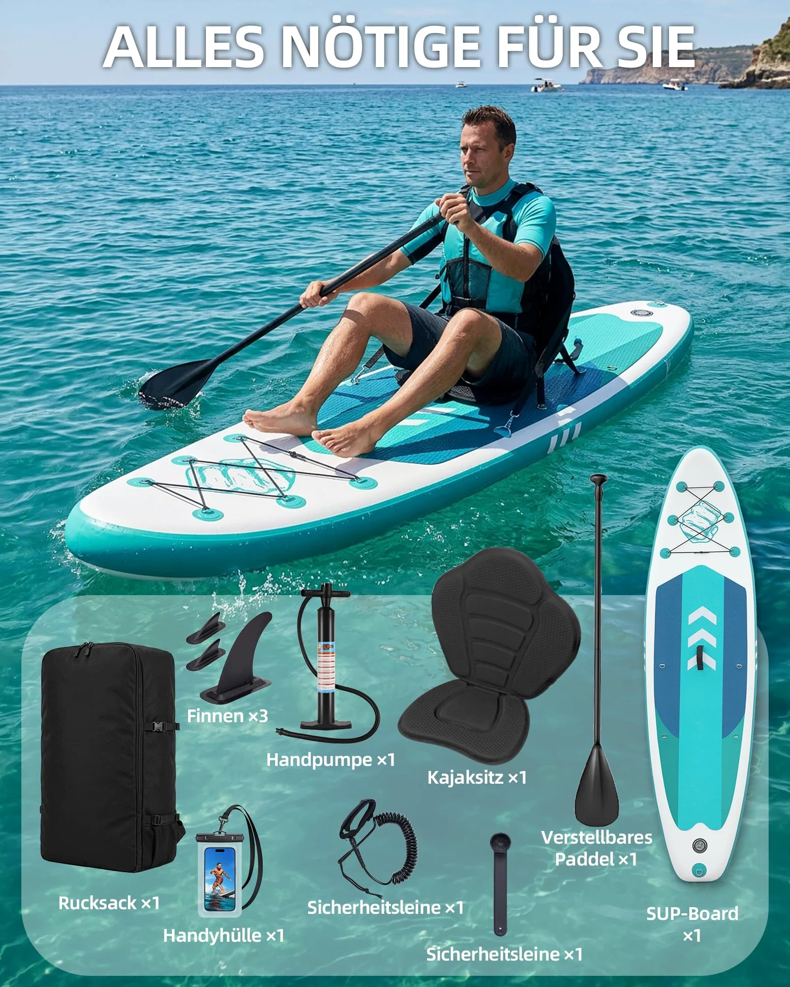 Tabla hinchable de surf de remo, 320 cm × 82 × 15 cm