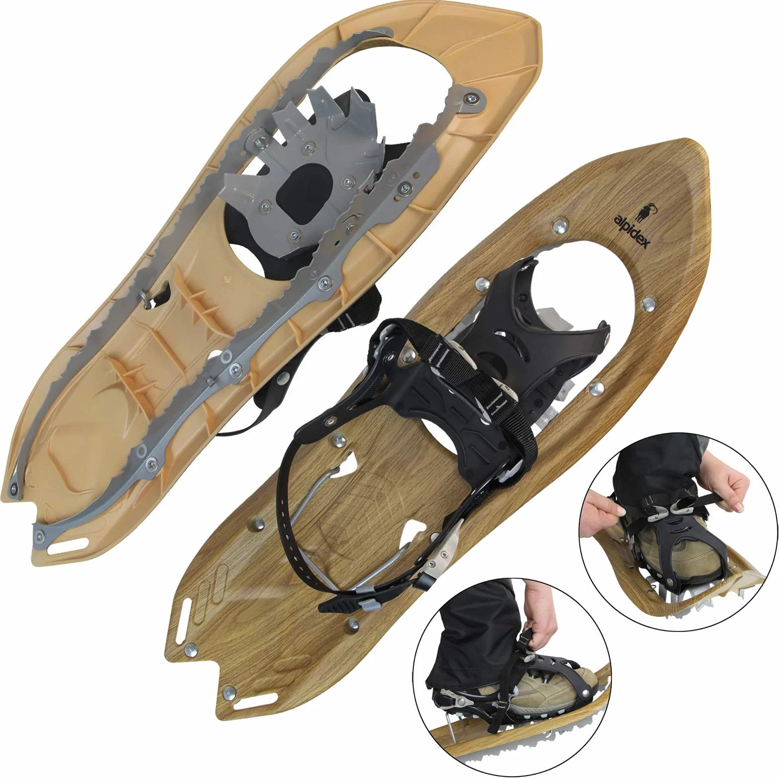 ALPIDEX Raquetas Nieve Estilo Madera Vintage Bolsa Transporte Bastones Carbono