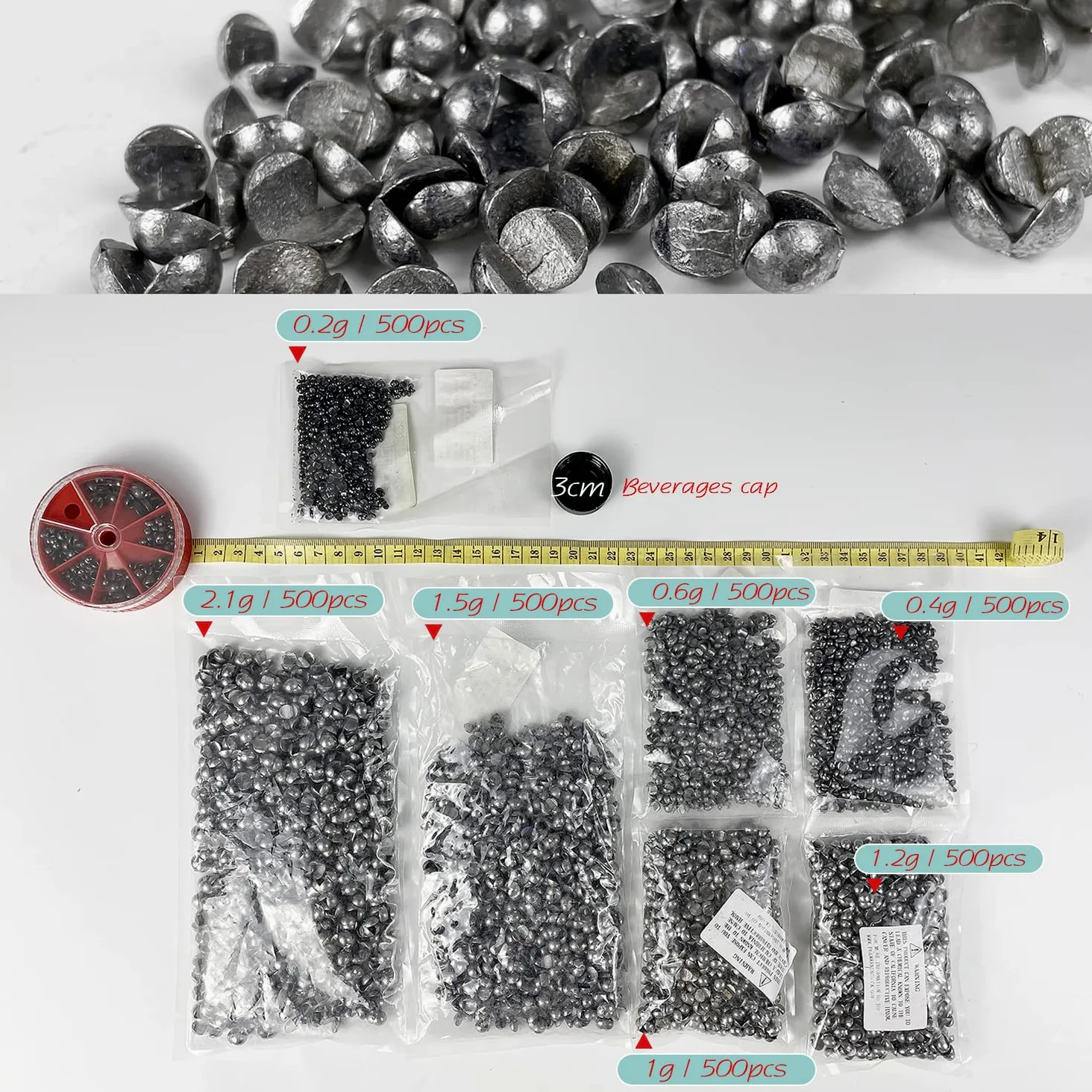 Kit de 500 Piezas Plomos de Pesca Apertura de Pesca Disparo Dividido Plomada de Pesca Redondas