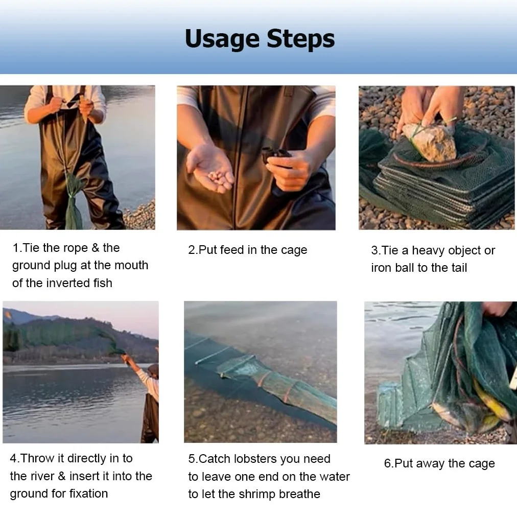 2 Juegos de trampas for camarones y cangrejos de 7,9 a 52,5 pies de Largo, trampas for Peces, Red de Pesca, Captura automáticamente más Peces fácilmente