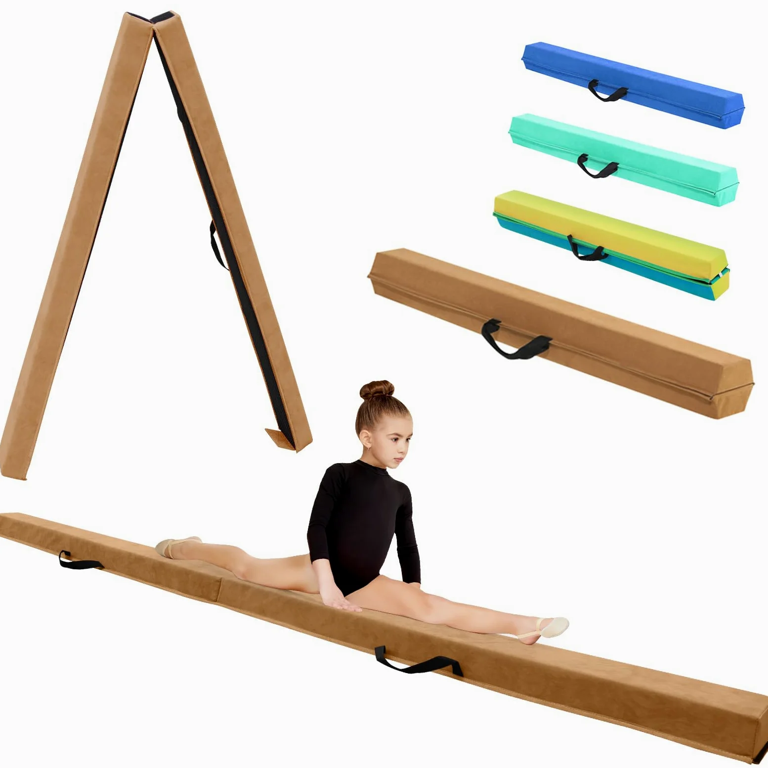 Barra de Equilibrio Gimnasia con Superficie de Ecocuero EVA+EPE en 3 Tamaños (240cm/270cm/300cm) Plegable para Niños y Adultos Contiene Bolsa de Transporte