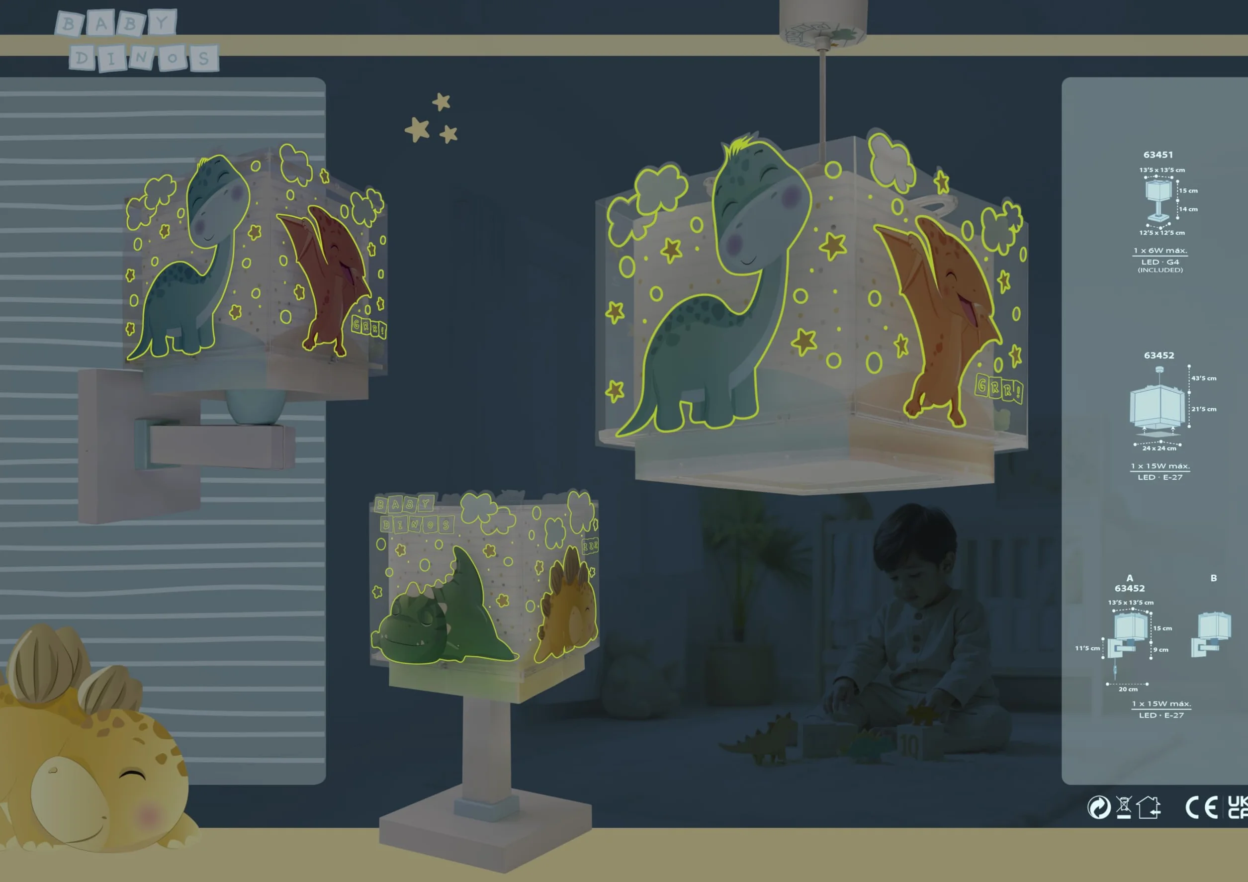 Dalber Lámpara De Techo Colgante Infantil Baby Dinos Dinosaurios