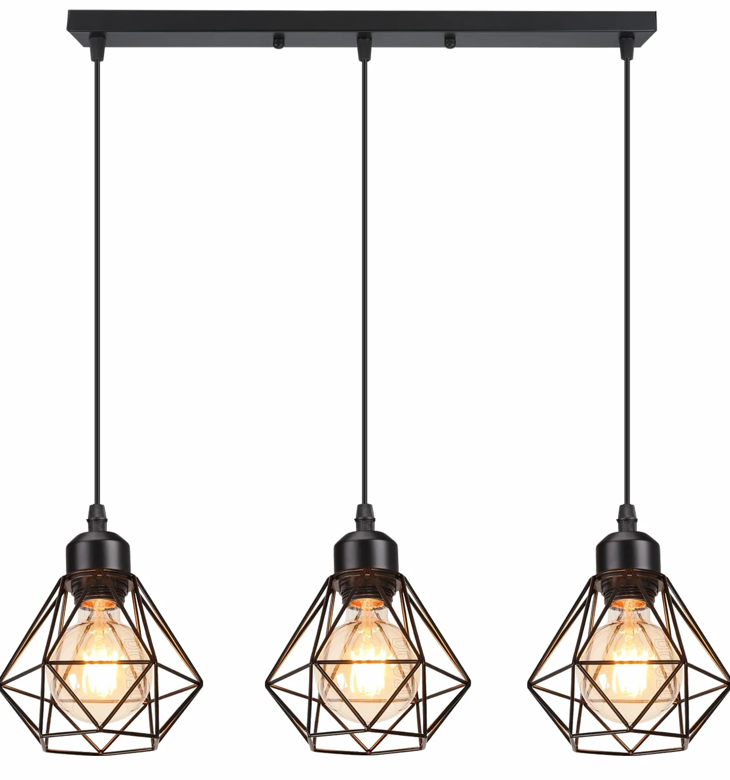 Lámpara Colgante E27 Vintage Industrial 3 Luces Negro Retro Techo 16cm