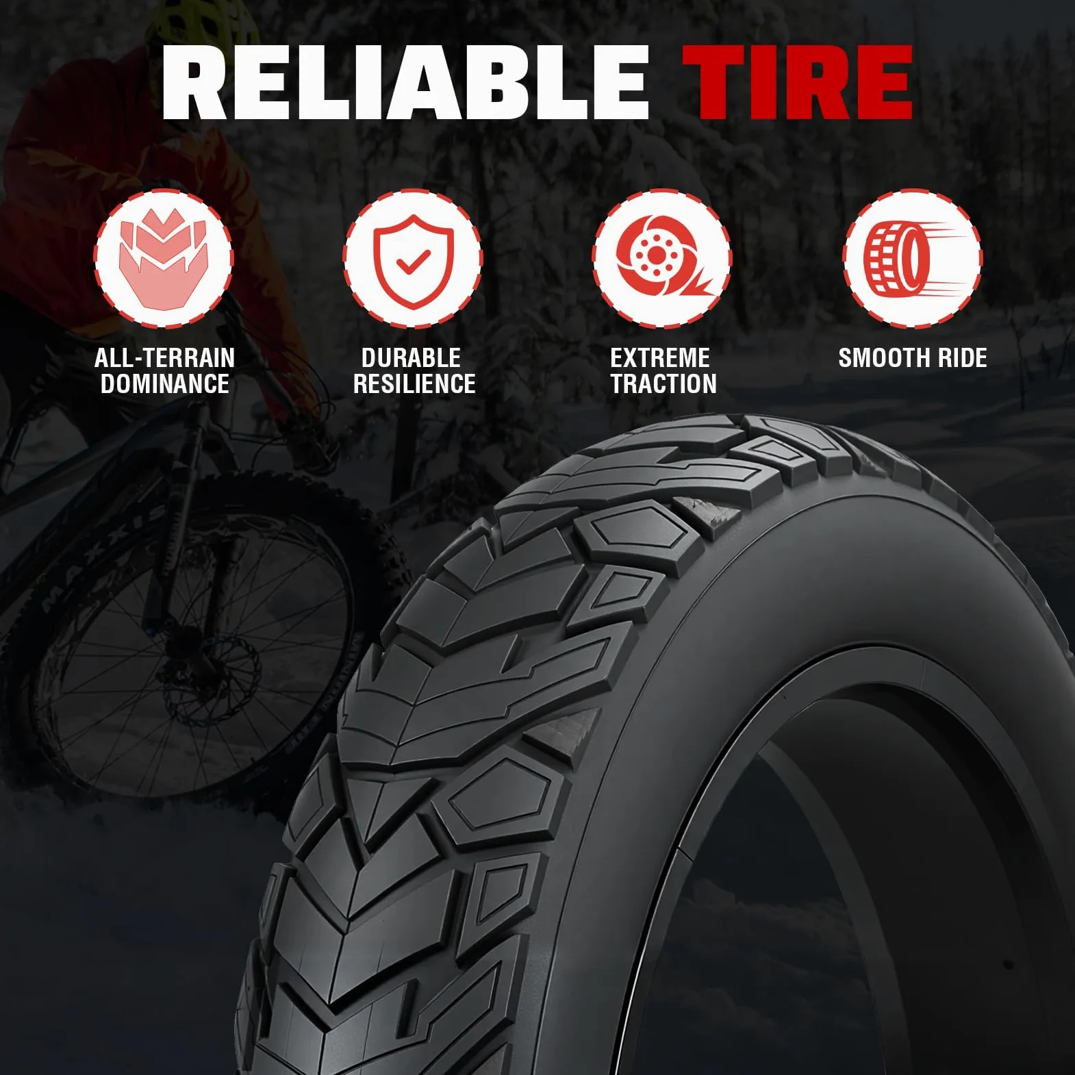 ZUKKA Fat Bike Tire 20/26 x 4,0 pulgadas Mountain Bike Tire Fat Tire 20/26 pulgadas Heavy Duty Deep Grooves Foldable Replacement All Terrain