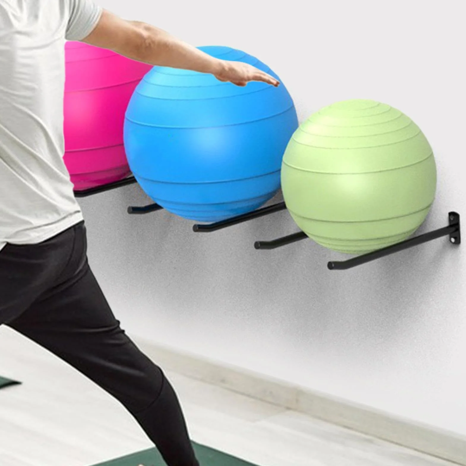 Soporte de bola de yoga, soporte de pared de bola de yoga - 2 paquete de estabilidad de la pared Bola de pelota - Organizador de almacenamiento de equipos, accesorios para el gimnasio del gimnasio par