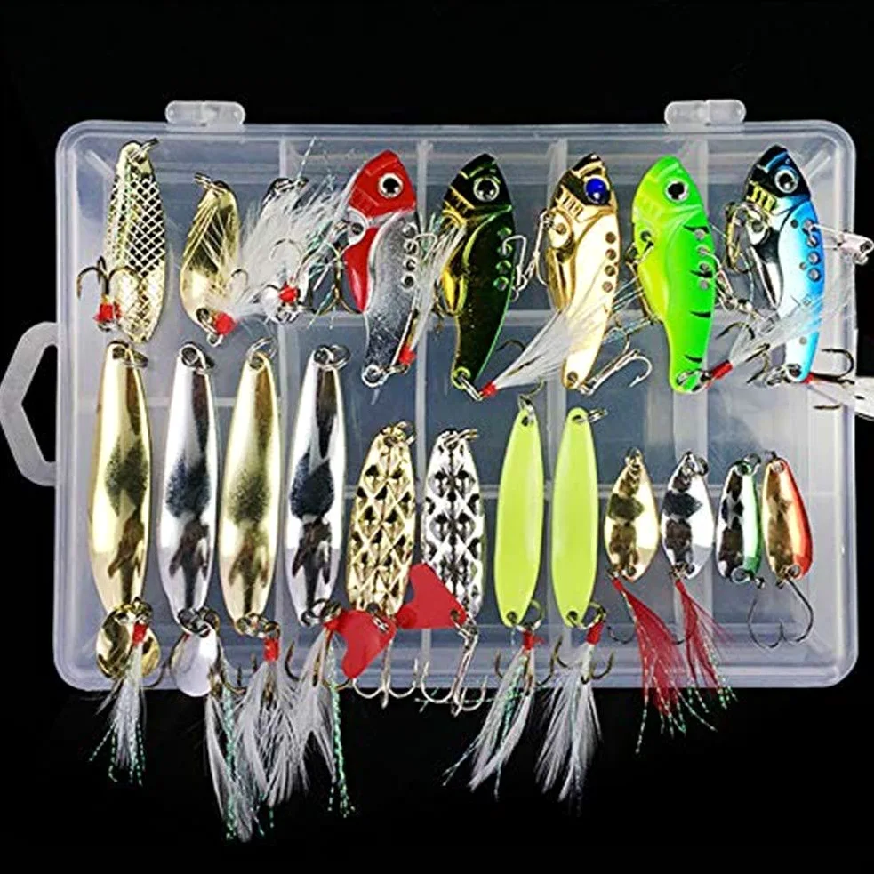 21Pcs Kits de señuelos para Pesca, LAEMALLS Cebos Artificiales de Pesca Cebo Duros/Suaves, Ojos 3D, Accesorios Cebos Articulos de Pesca para la Pesca, Trucha, Bagre, Bass, Salmón y Lucio#2
