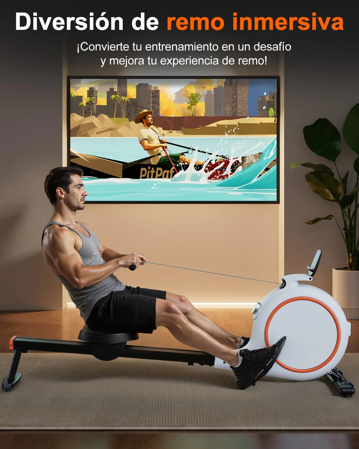 Superun Máquina de Remo magnética para casa, con 32 Niveles de Resistencia, aplicación de Control de Remo Profesional para casa con Pantalla LCD