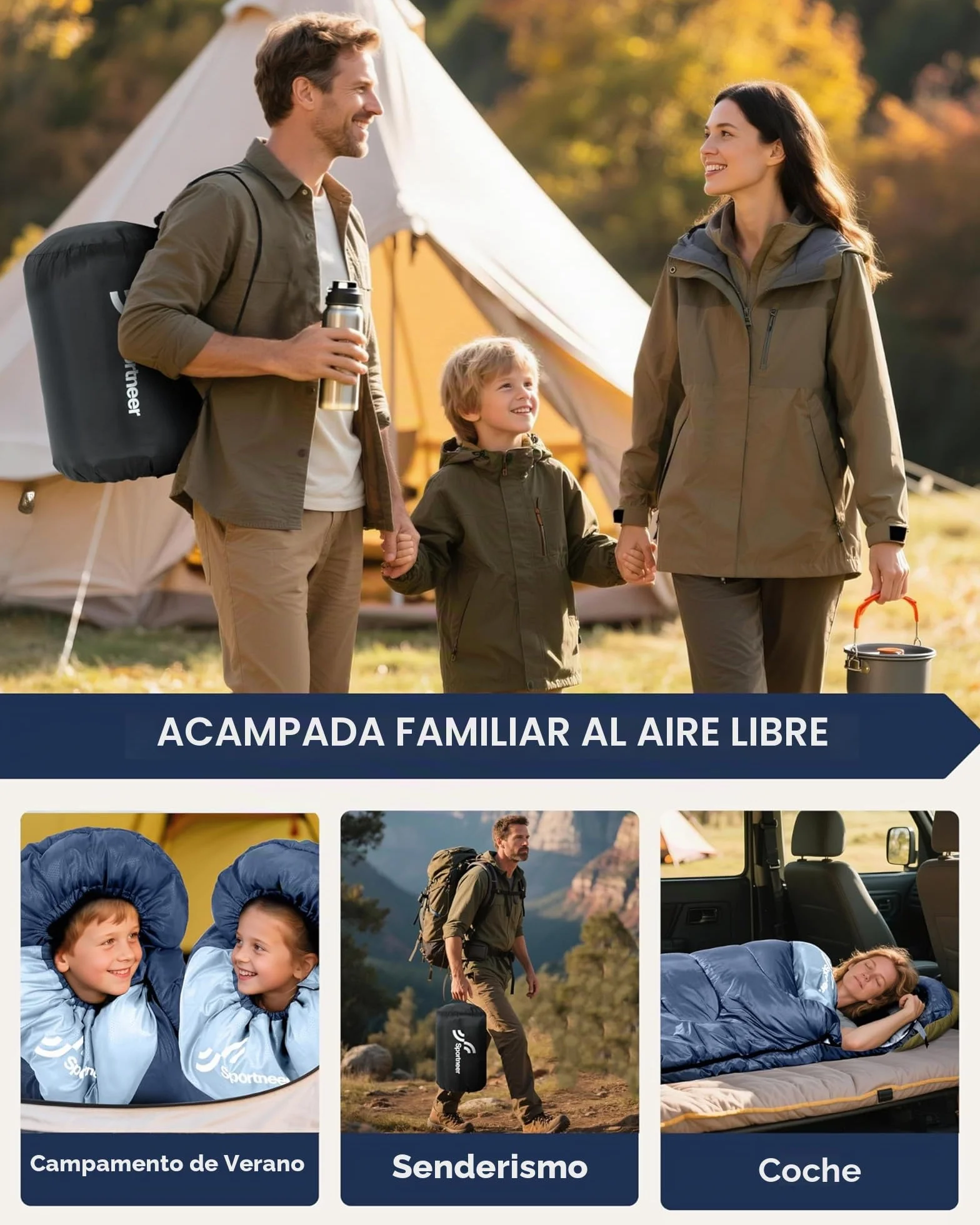 Sportneer Saco de Dormir para Exteriores Ligero Portátil Adultos Niños Camping Senderismo