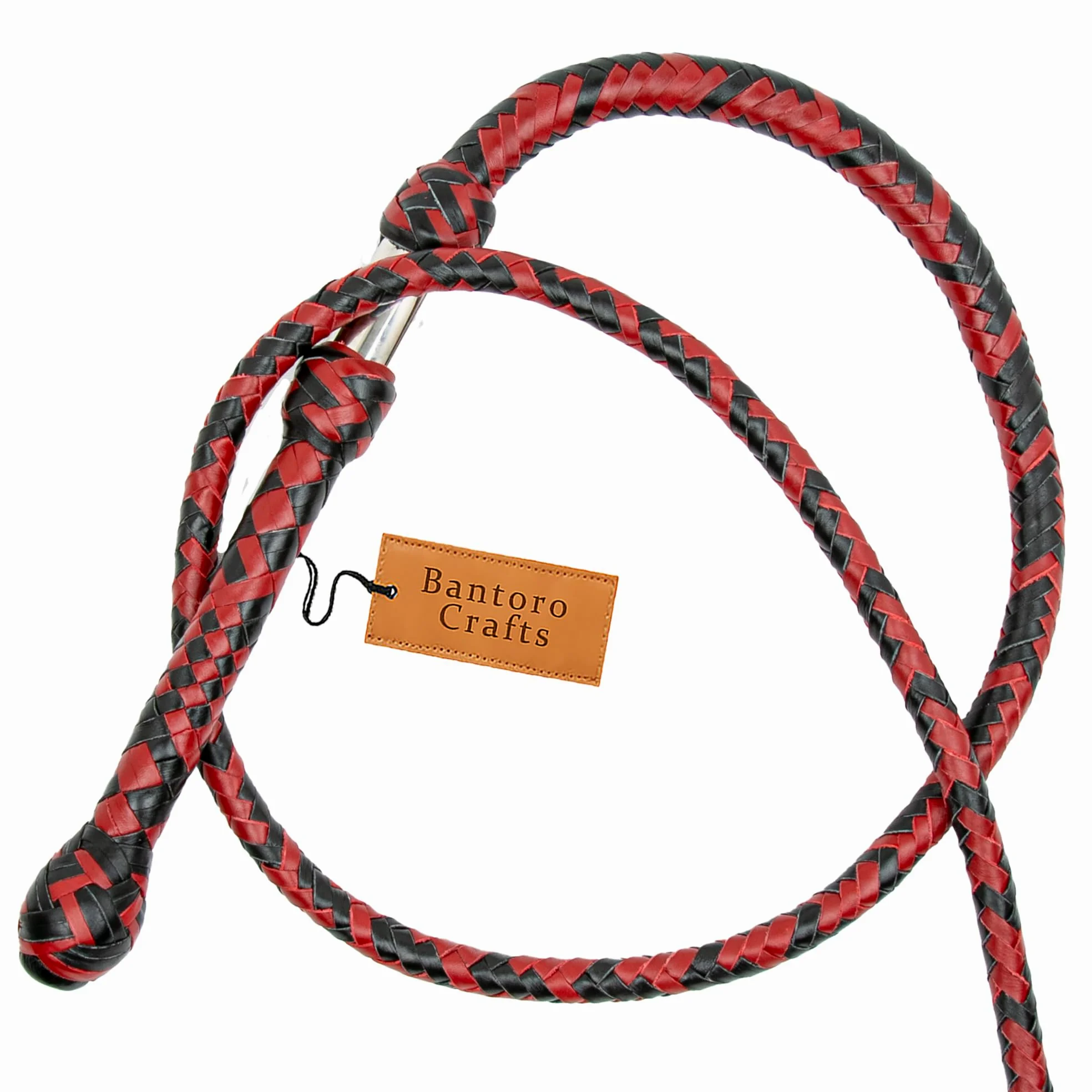 Látigo de cuero de canguro de 2,4 metros de longitud en 16 trenza de toro látigo rojo y negro, para montar a caballo, para ganado