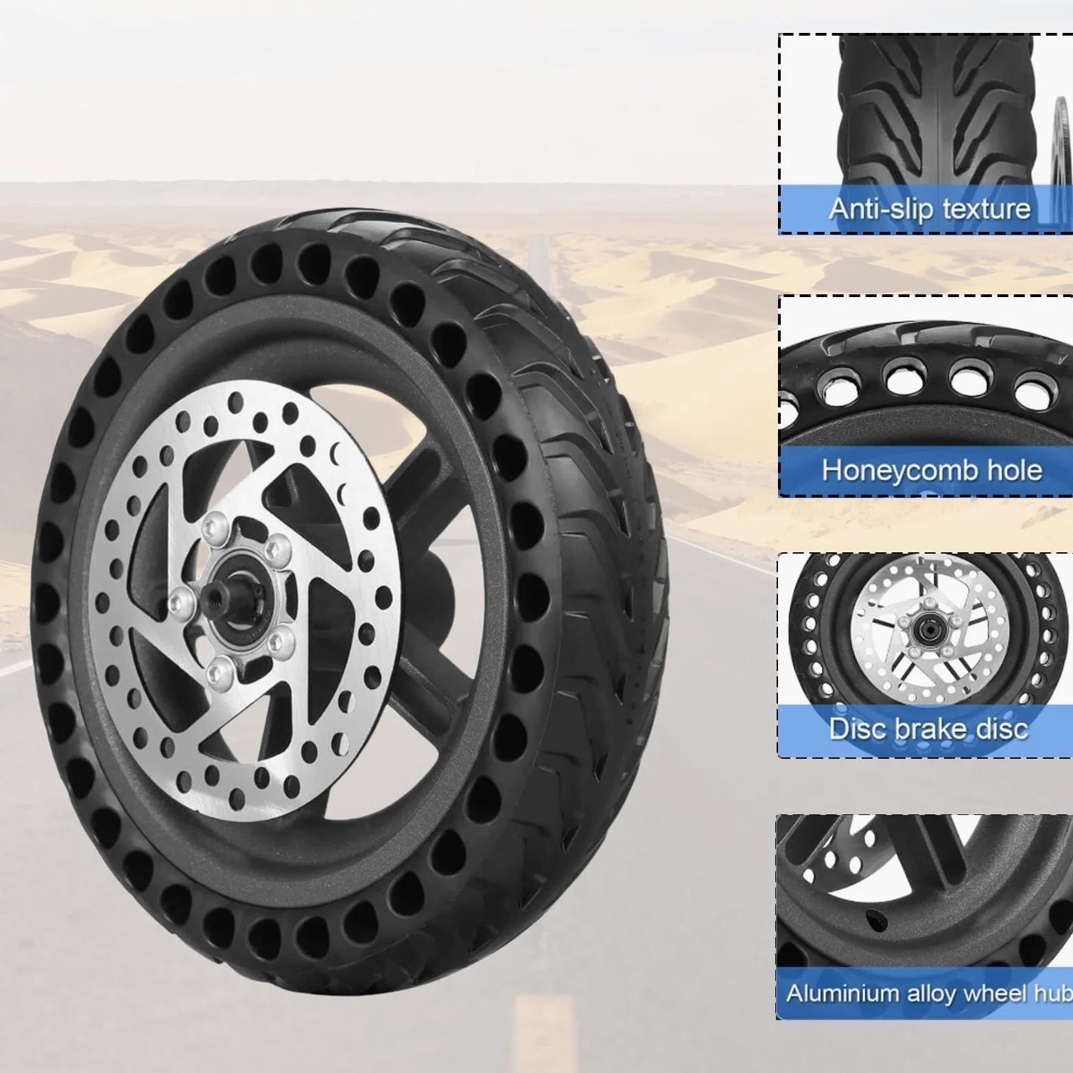 Rueda Trasera de Repuesto for Patinete eléctrico 8.5x2, neumático Macizo con buje y Disco de Freno, llanta de Panal Compatible con M365 1S Pro PRO2