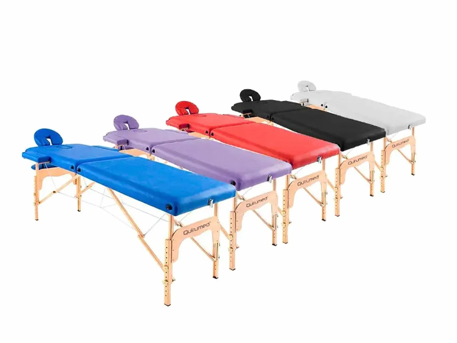QUIRUMED Camilla de Masaje Plegable de Madera Easy, 186 x 66 cm, Negro, Polipiel, Cabezal articulado, Altura Regulable