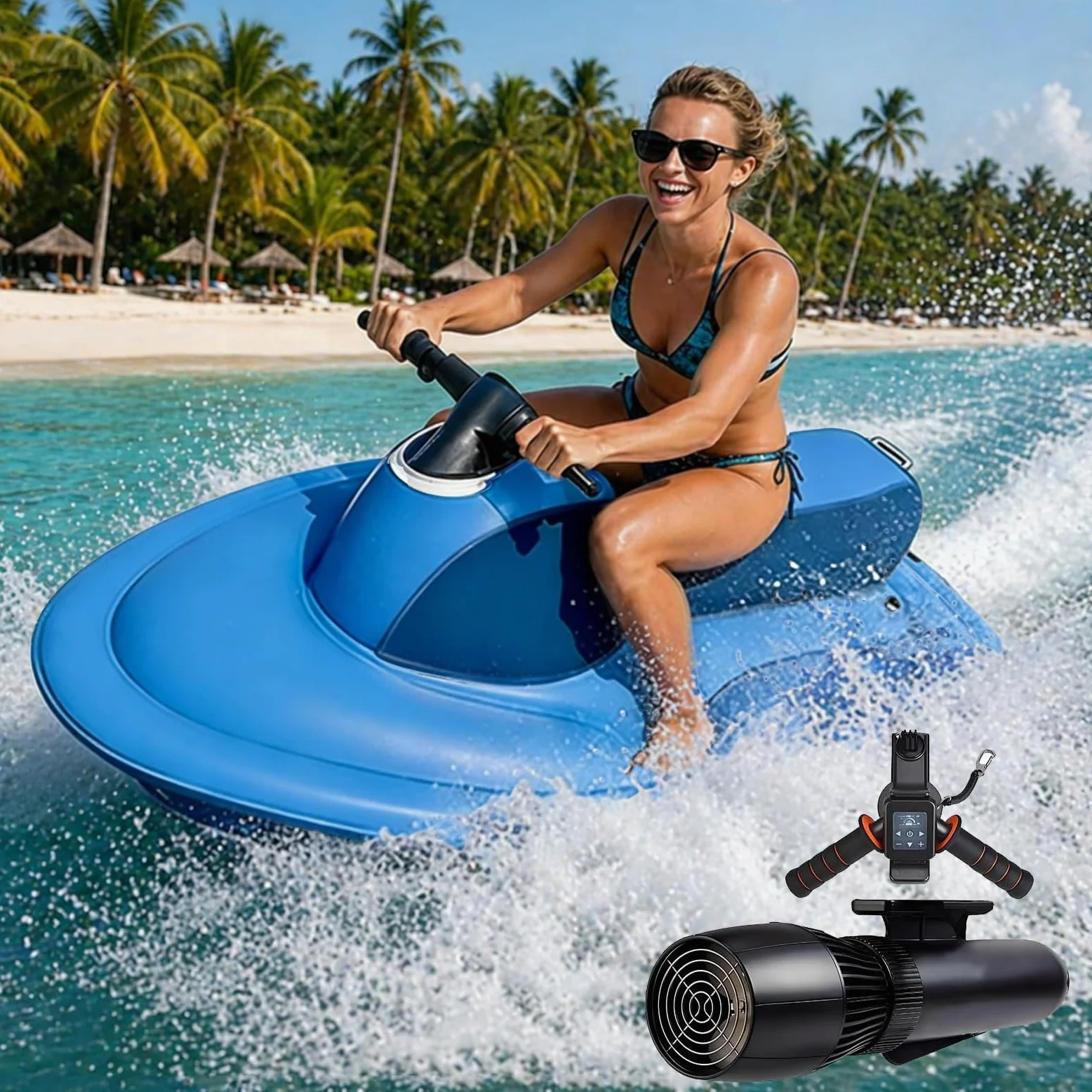 Barca Hinchable 2 Personas con Motor, Jet Ski & Scooter Submarino 500W/700W con Marcha Atrás, Velocidad 3–9 km/h, Motos Electricas Adultos, Ideal para Lago, Mar y Snorkel 16A