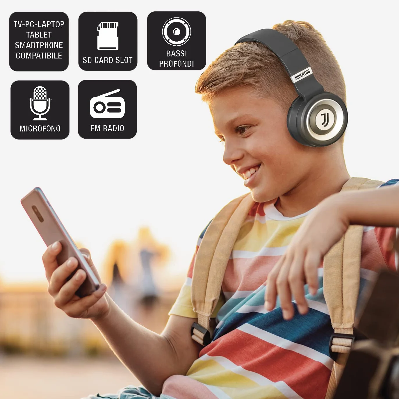 TECHMADE Juventus Auriculares Inalámbricos Bluetooth Plegables con Micrófono, HiFi Estéreo, Micro SD, Radio FM