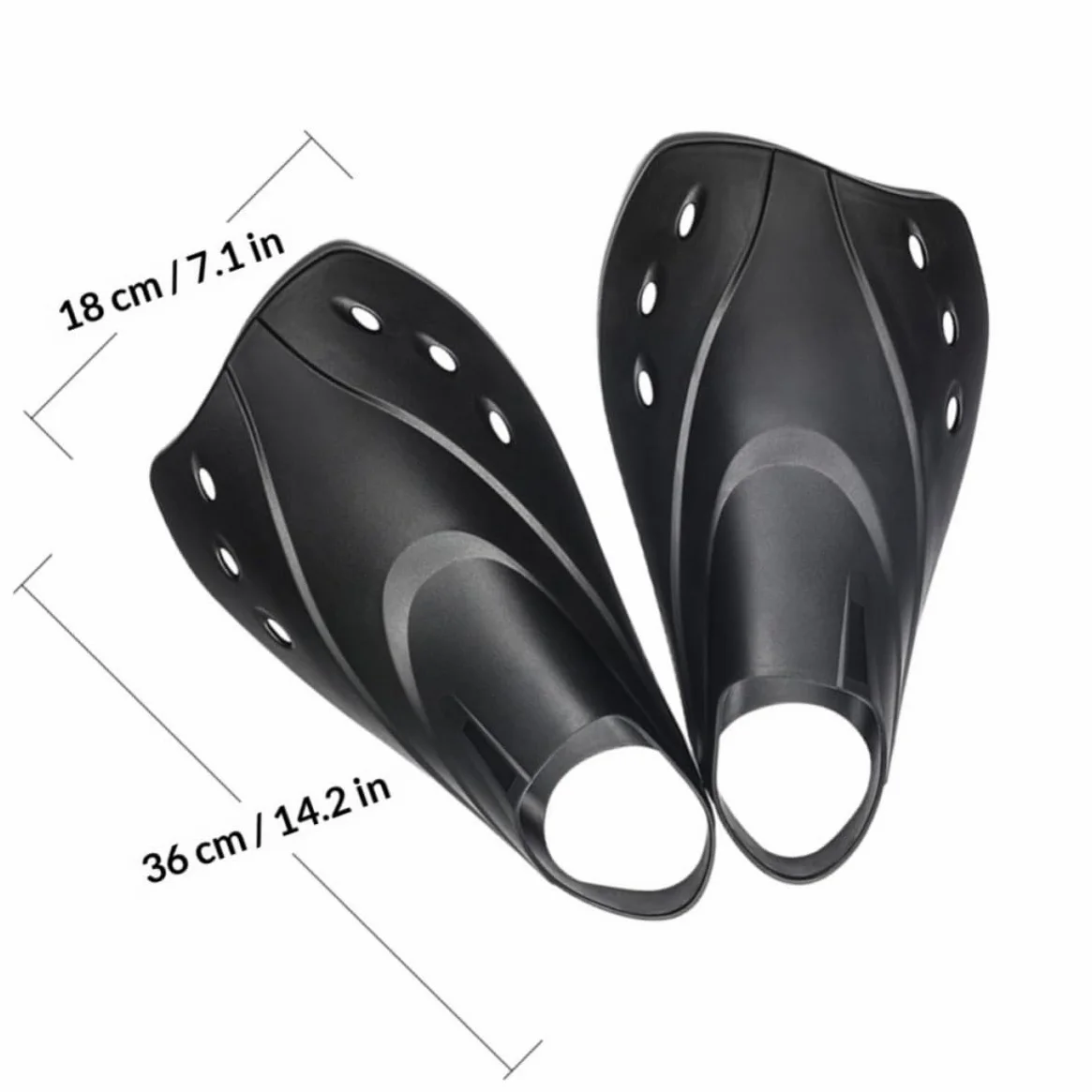 Aletas Cortas Ajustables de Natación para Buceo, Negro L | Material Flexible, Diseño Ligero, Uso en Mar y Piscina, para Adultos Hombres y Mujeres