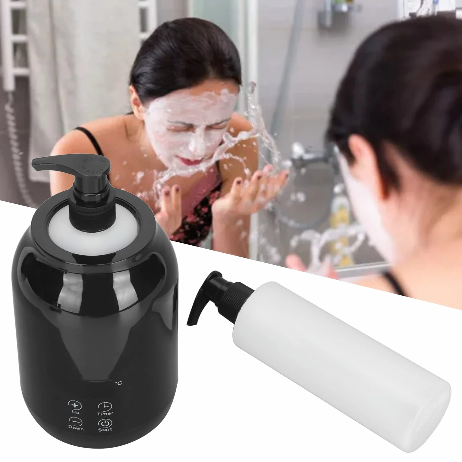 Calentador de Loción con Pantalla LED y Temperatura Ajustable, 2 Botellas de Aceite de Masaje