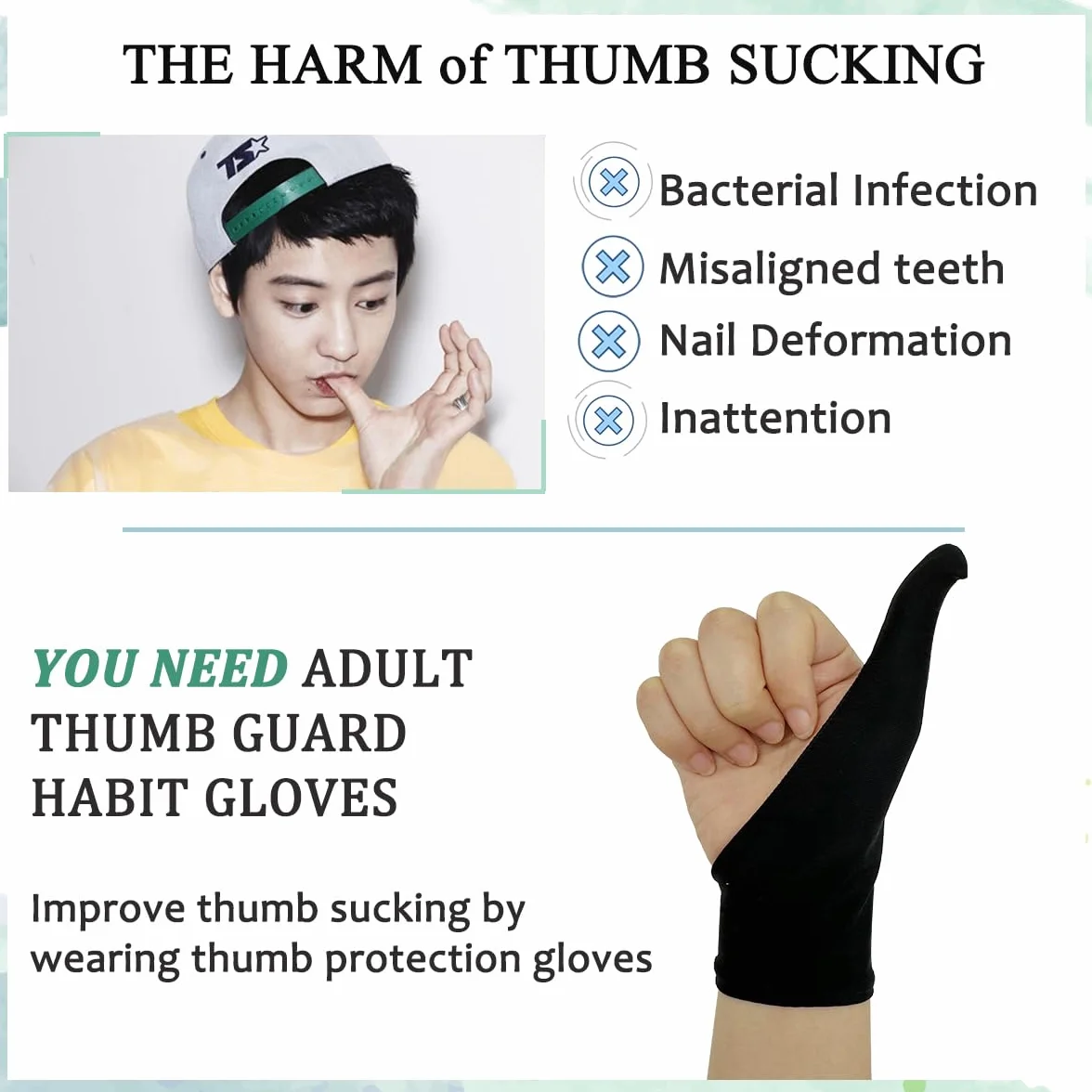 Guantes de protección para chupar el pulgar adultos, guantes de dedo, evitar mordeduras de uñas