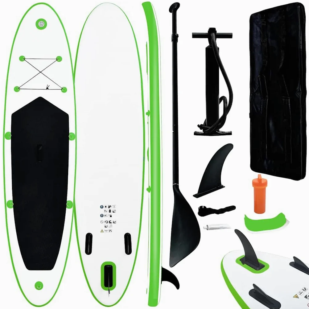 Genérico Juego de Tabla de Paddle Surf Hinchable Verde y Blanco,Deportes,Actividades al Aire Libre,Deportes acuáticos y navegación Deportiva,Surf,Paddleboards,92732