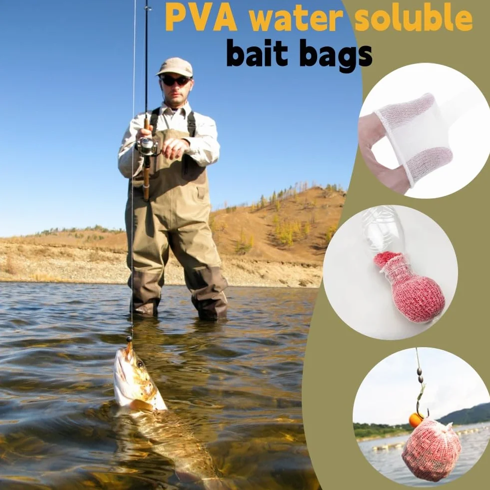 Bolsas de Envoltura de Cebo,4pcs ed de Pesca de PVA,Bolsa de PVA,Malla de PVA de Fusión Rápida,Pesca Mesh Bolsas de Cebo de Malla PVA Carga Agua Rapide Carpa Carga Soluble