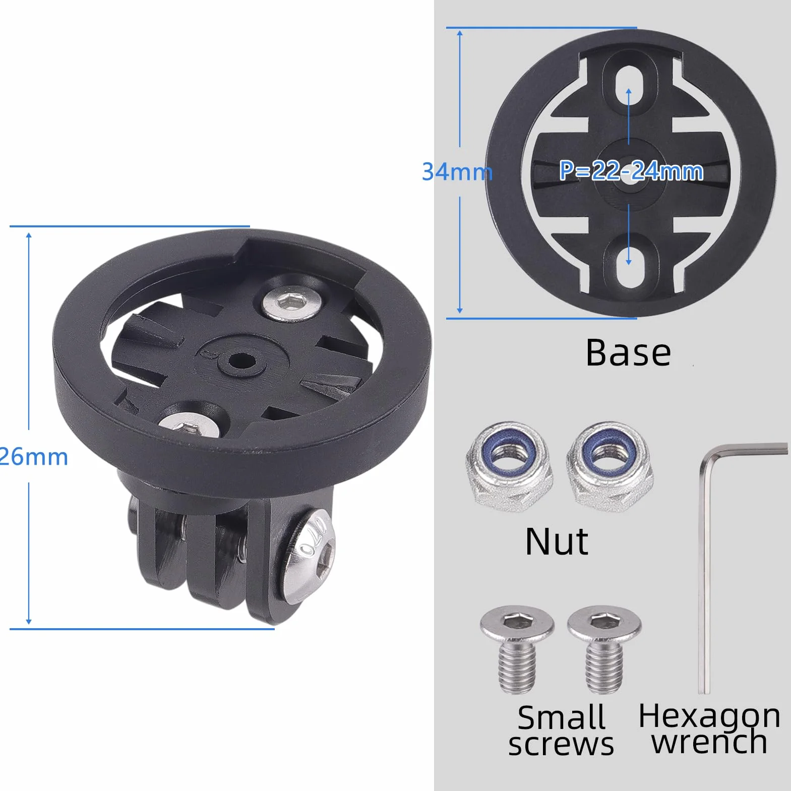 Soporte de Bicicleta para Garmin & Gopro, 2 Juegos Universal Combo Adaptador, Compatible con Computadora de Bicicleta Garmin Edge, Espaciado 20-22mm, Base Fija para Luz y Cámara, Color Negro
