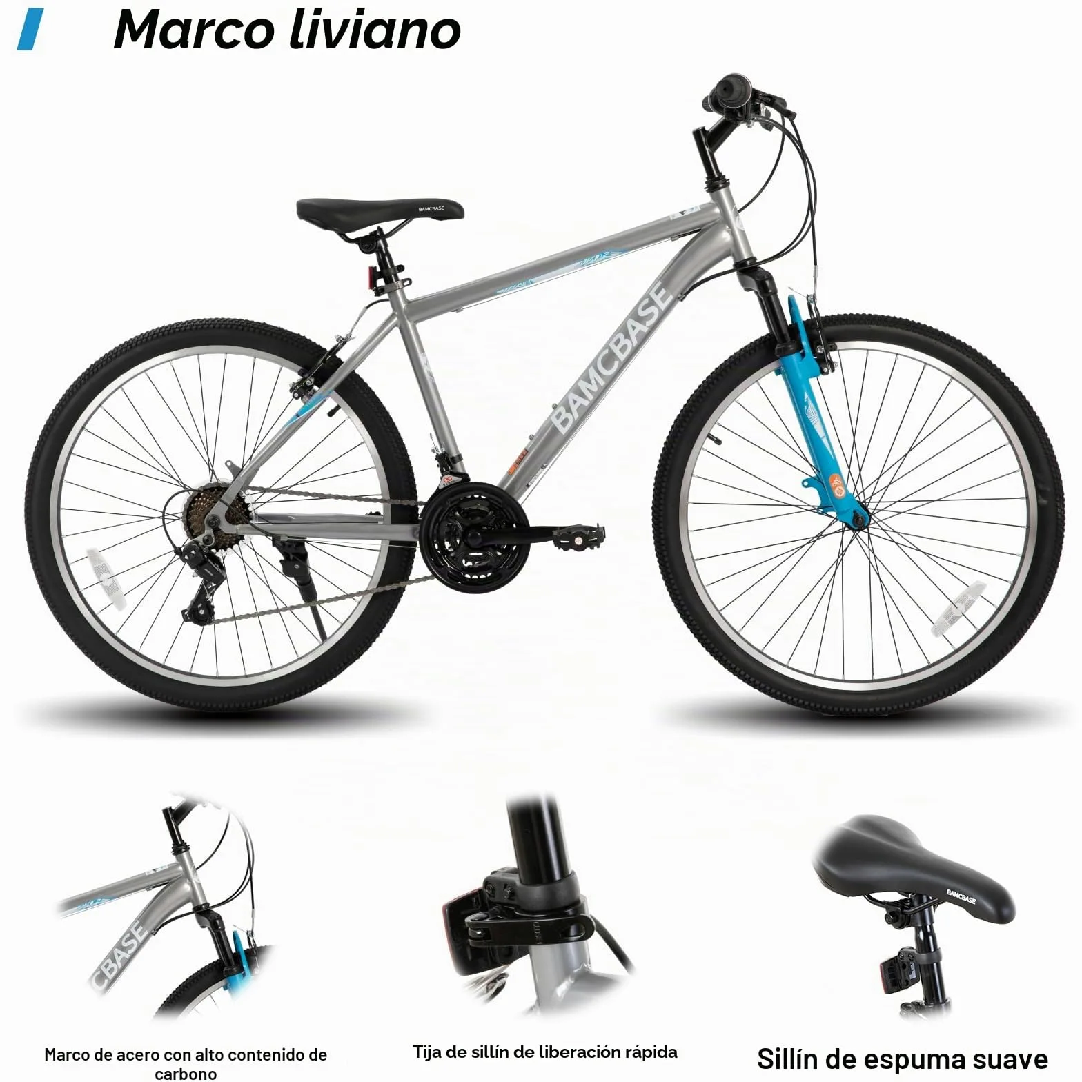 HILAND BAMCBASE Bicicleta de montaña de 26/27,5/29 Pulgadas, Cuadro de Acero de Alta Resistencia, 18/21 Velocidades, Frenos V-Brake, MTB Bicicleta para Hombres y Mujeres