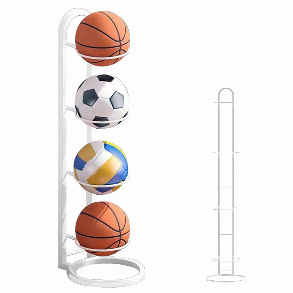 Soporte para Bolas 4 Niveles Verticales de Metal Estante de Almacenamiento para Pelotas Deportivas