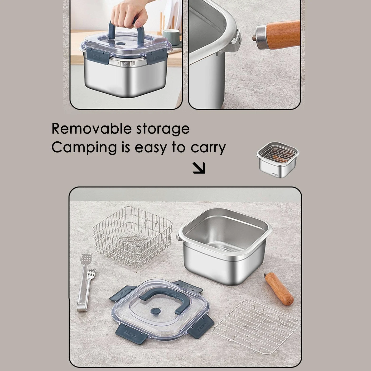 Juego de utensilios de cocina para camping, juego de ollas de campamento | olla cuadrada de 2500 ml, juego de cocina multifuncional para senderismo, equipo de camping, olla freidora, utensilios de