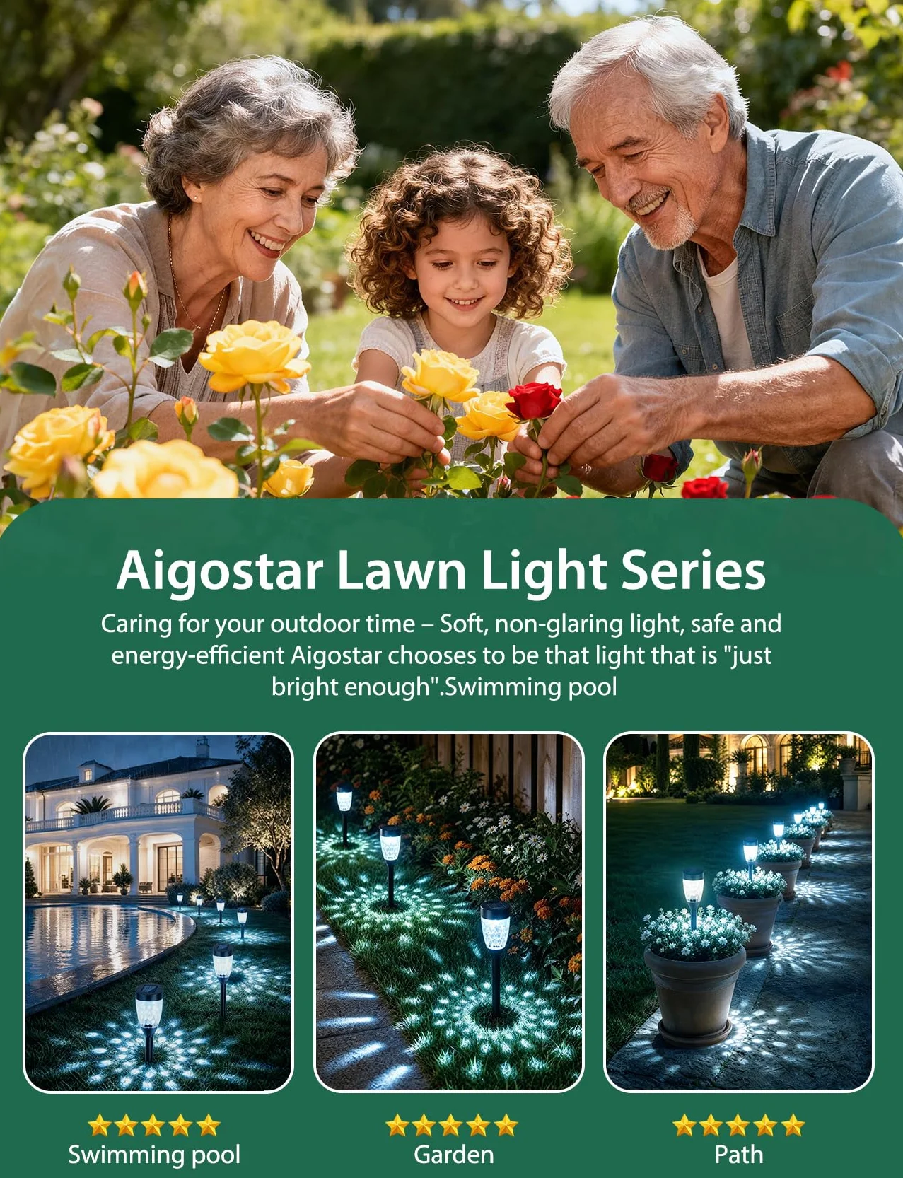 Aigostar Luces Solares Jardín 12 Pcs 6500K Fría Blanca IP44 Impermeable