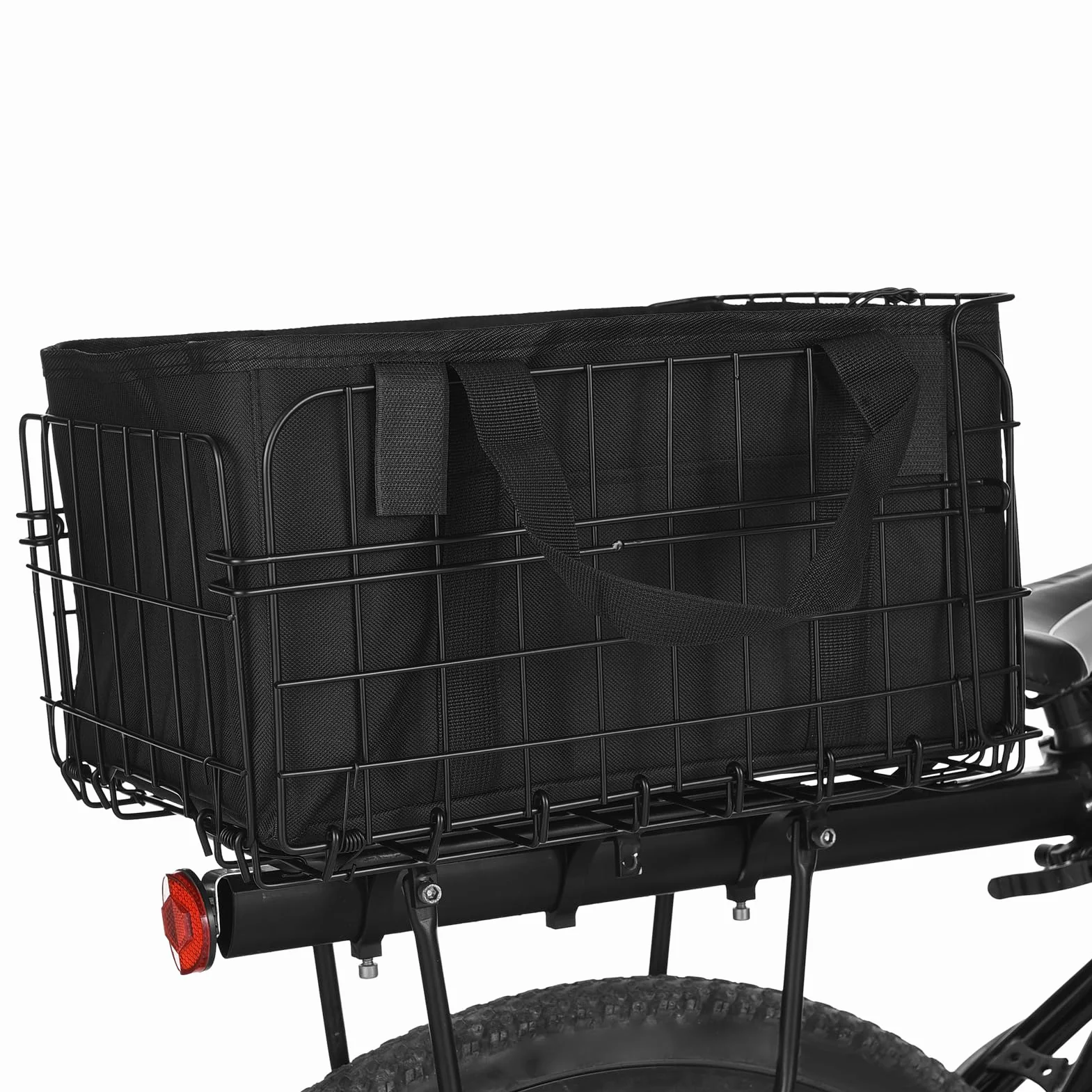 Cesta de Bicicleta Trasera Plegable Aomiun 60L con Bolsa de Revestimiento Extraíble Cubierta de Lluvia Bolso Red para Llevar Perros Mascotas Frutas Supermercado