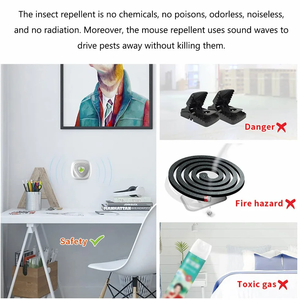 Repellente de plagas ultrasónico 4 paquetes, Control electrónico de mosquitos, Seguro para humanos y mascotas