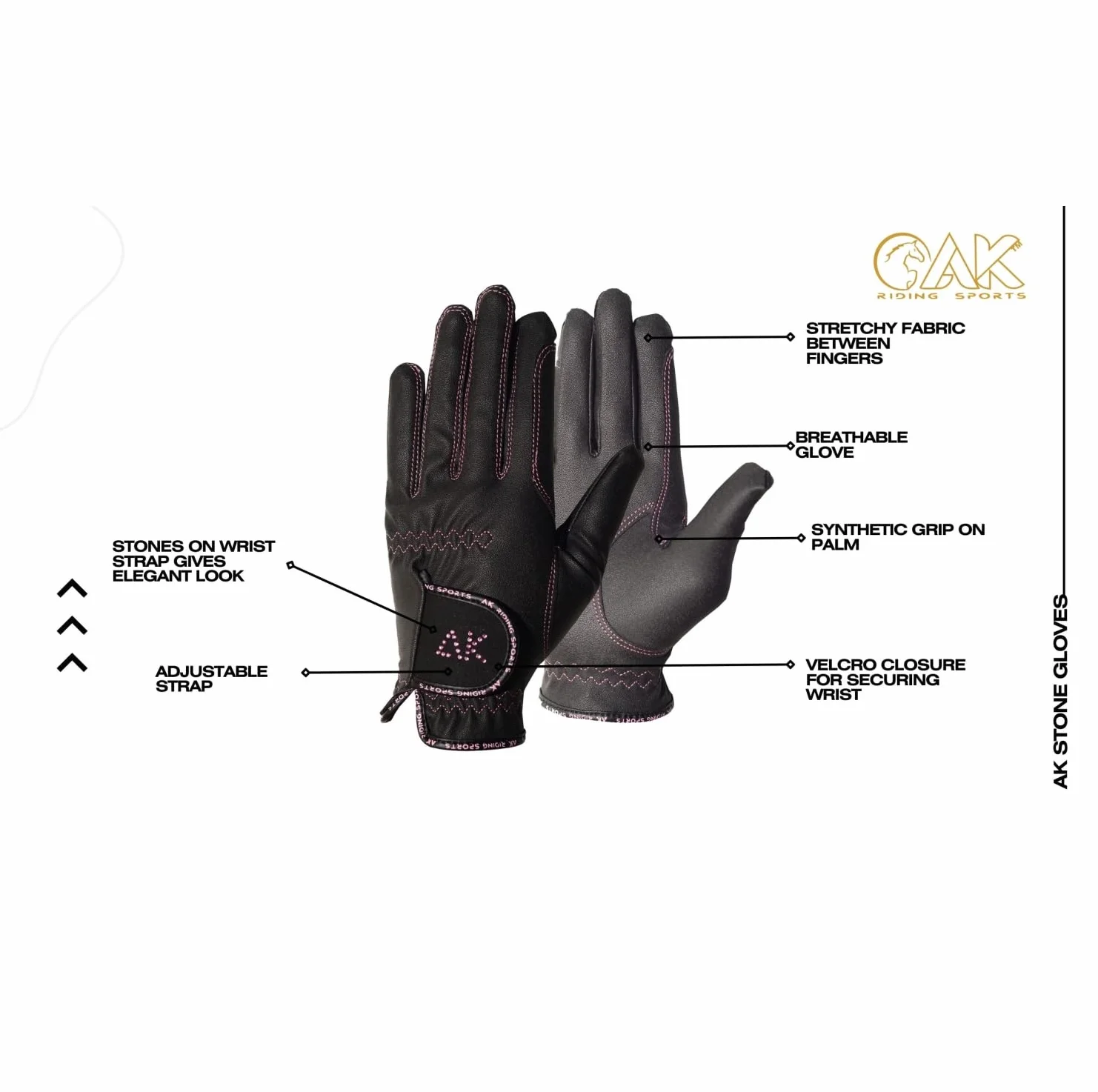 AK - Guantes de equitación para mujer, hombres y niños, con piedras