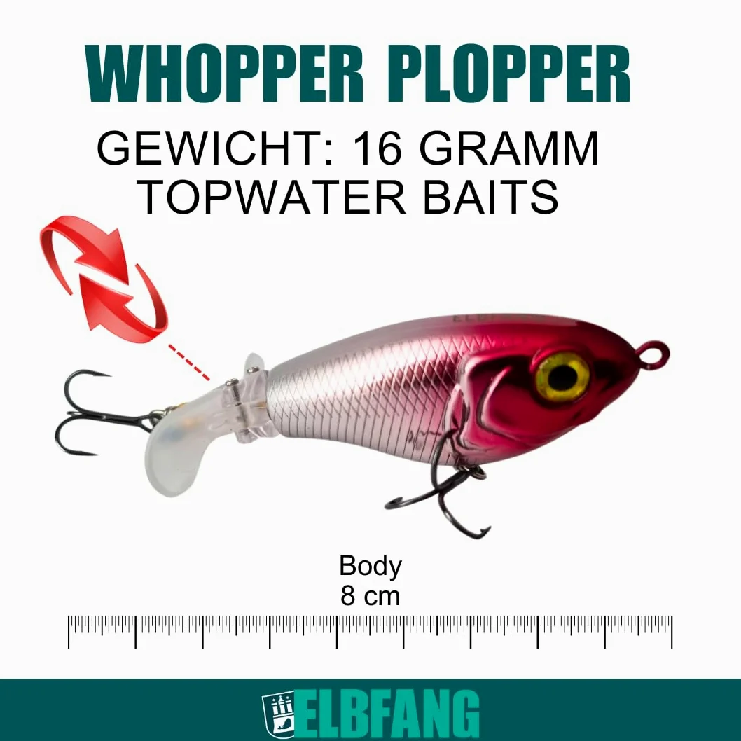 Topwater Señuelos de pesca | 8 cm – 16 gramos | 5 unidades con caja de cebo | Juego de cebos artificiales para pesca de lucio y bagre