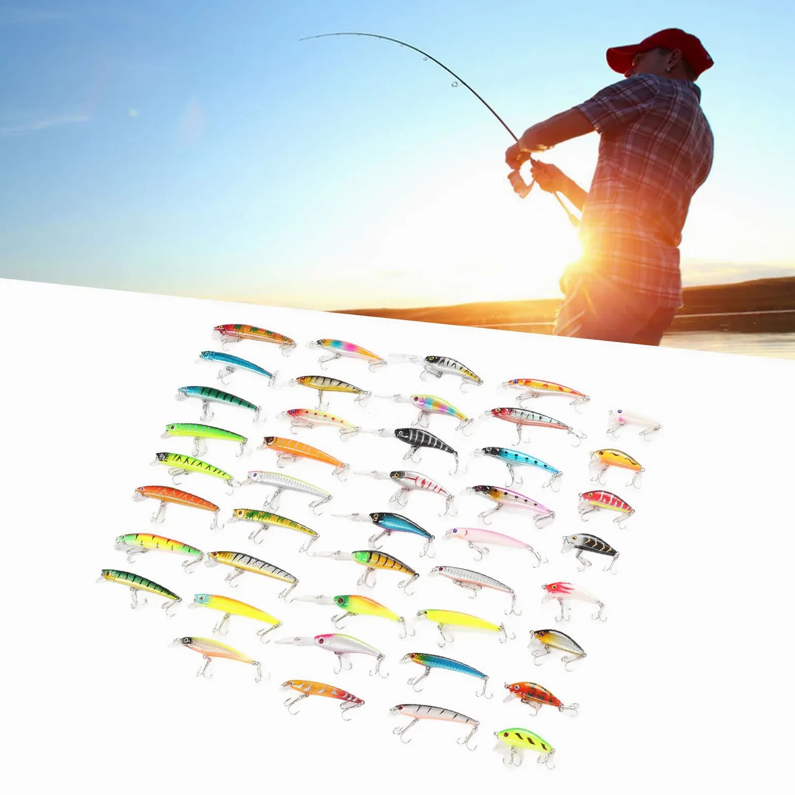 HERCHR Kit De Señuelos De Pesca, 43 Piezas De Cebo Artificial De Pececillo, Señuelo De Simulación Universal, Señuelos De Pesca con Movimiento Realista para Agua Dulce Y Salada