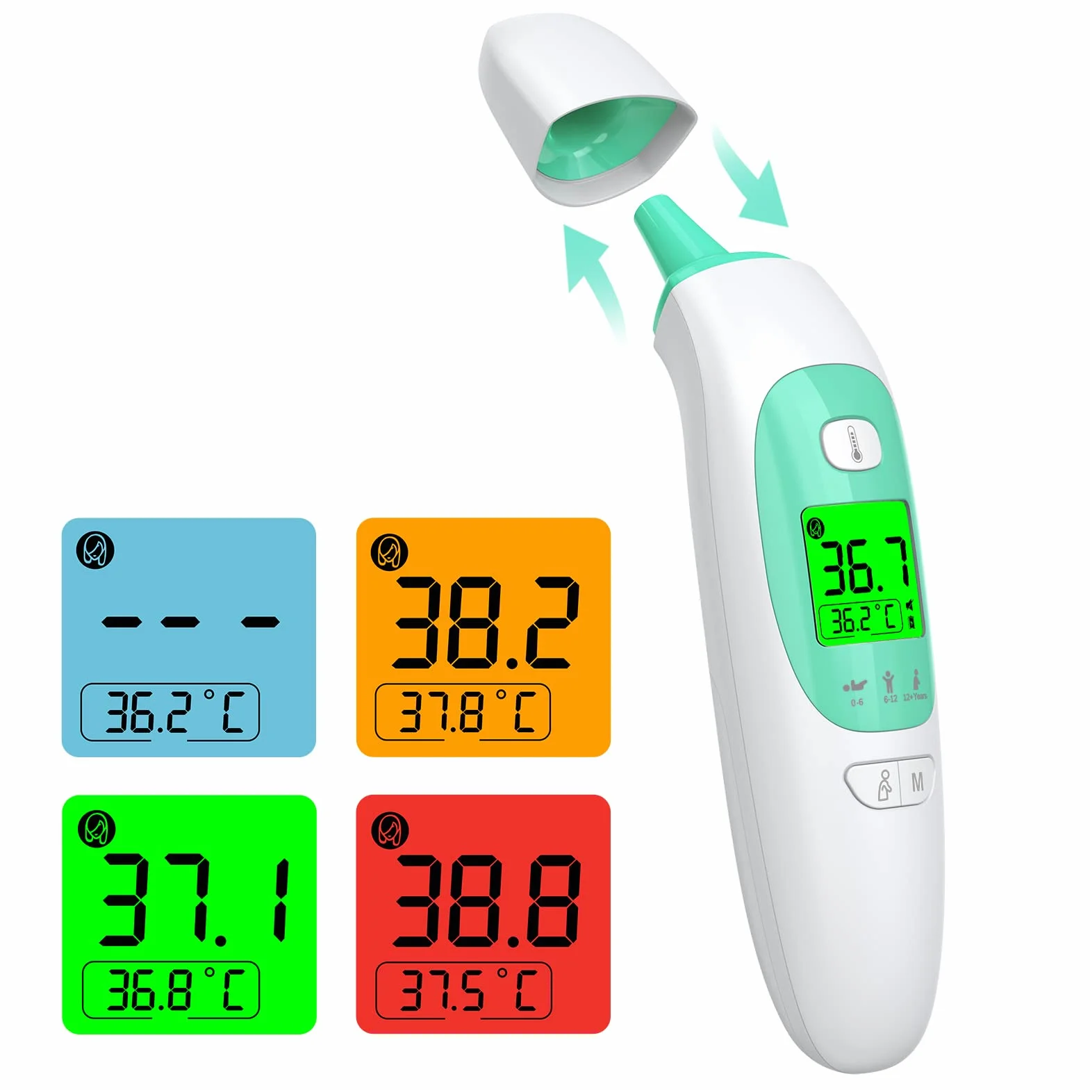 Termómetro Digital Infrarrojos para Bebés Niños Adultos, Frente y Oído con Alarma de Fiebre, ℃ ℉ Conmutable