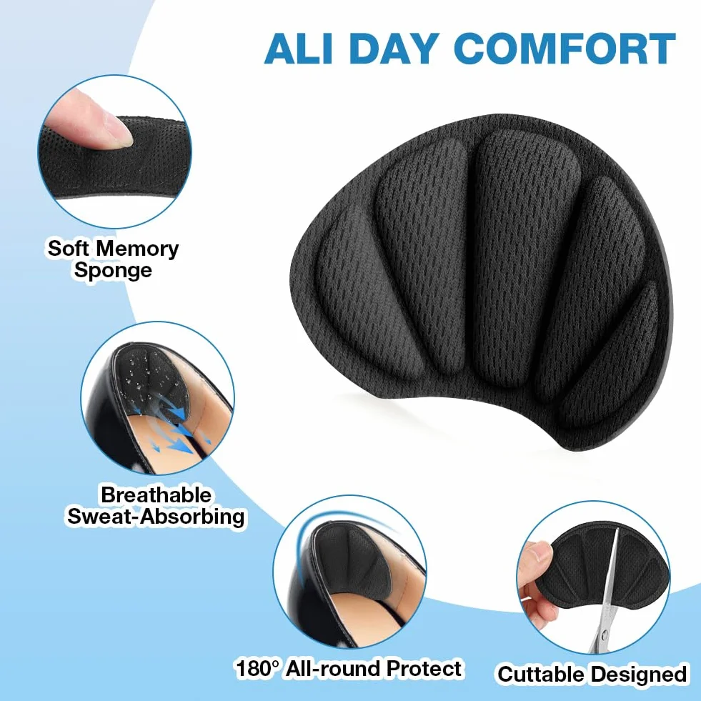 LOPHE Almohadillas para Talones 3 Pares Autoadhesivas Protector de Talon Esponja Antirozaduras Reducir Talla Zapata Negro