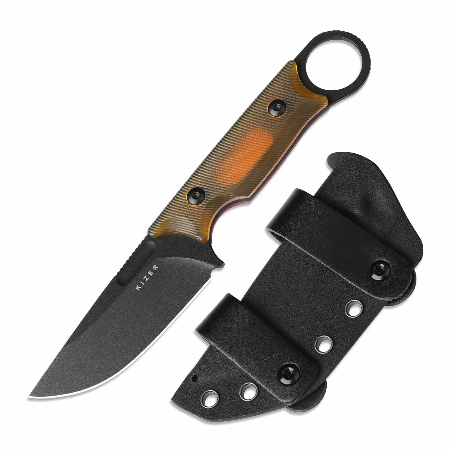 Kizer Cabox Cuchillo de Hoja Fija 3,36" Nitro V Acero Cuchillo de Caza de Hoja Fija Mango PEI con Funda para Supervivencia Camping Caza 1048A6 | Cuchillo de supervivencia de 8,53 cm con vaina, cuchillo EDC para caza Bushcraft