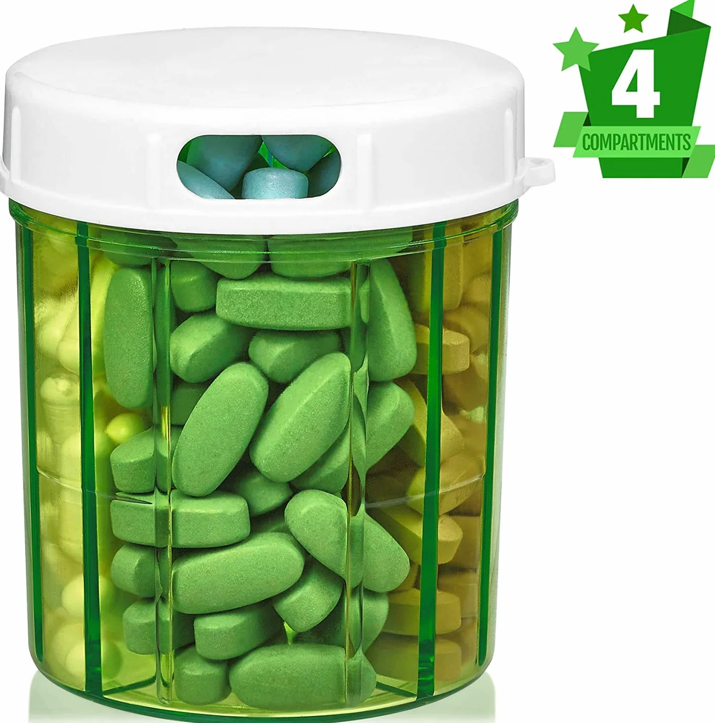MEDca Dispensador de pastillas 4 compartimientos para medicamentos vitaminas suplementos