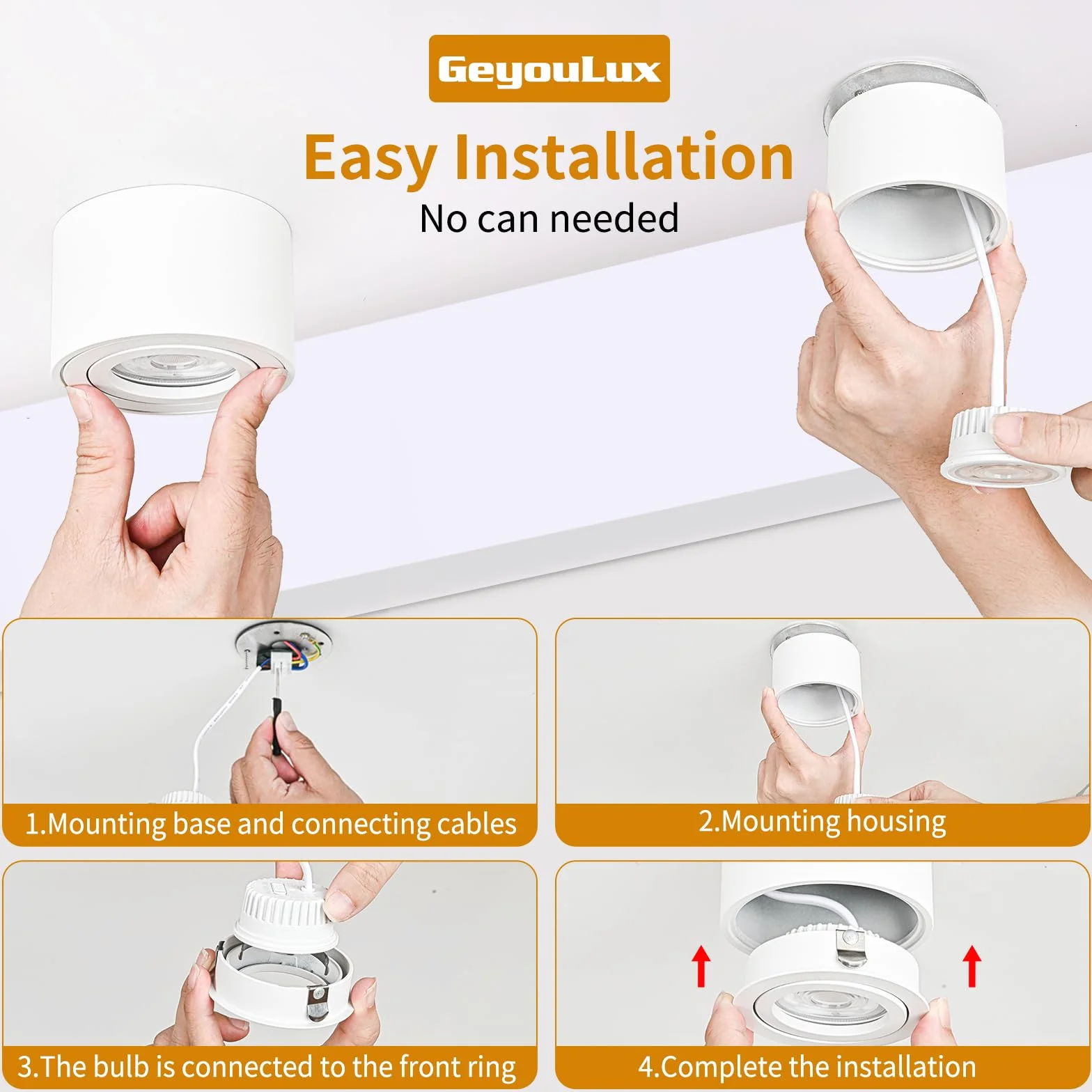 GeyouLux Foco LED Techo Regulable 5W Ø80x50mm Orientable 3000K/4000K/6500K 500LM 230V Aluminio Blanco Redondo 4 Piezas