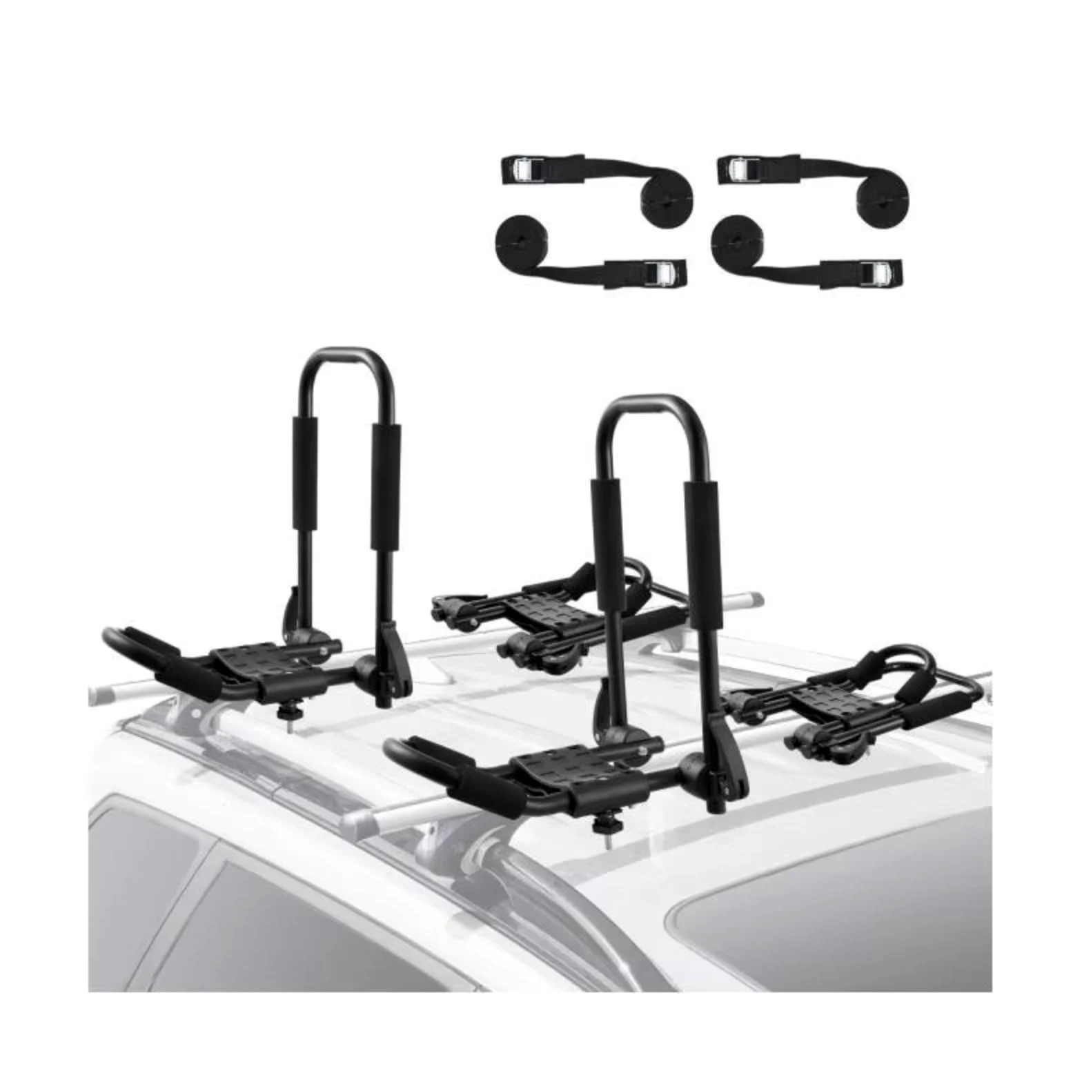 Delantero Y Trasero Baca Portaequipajes Kayak 2 Pares Blando Barra J Montaje Superior Plegable Rápido Soporte Amarre Tabla Surf Canoa Esquí Barras Coche(Unfoldable 2pcs)