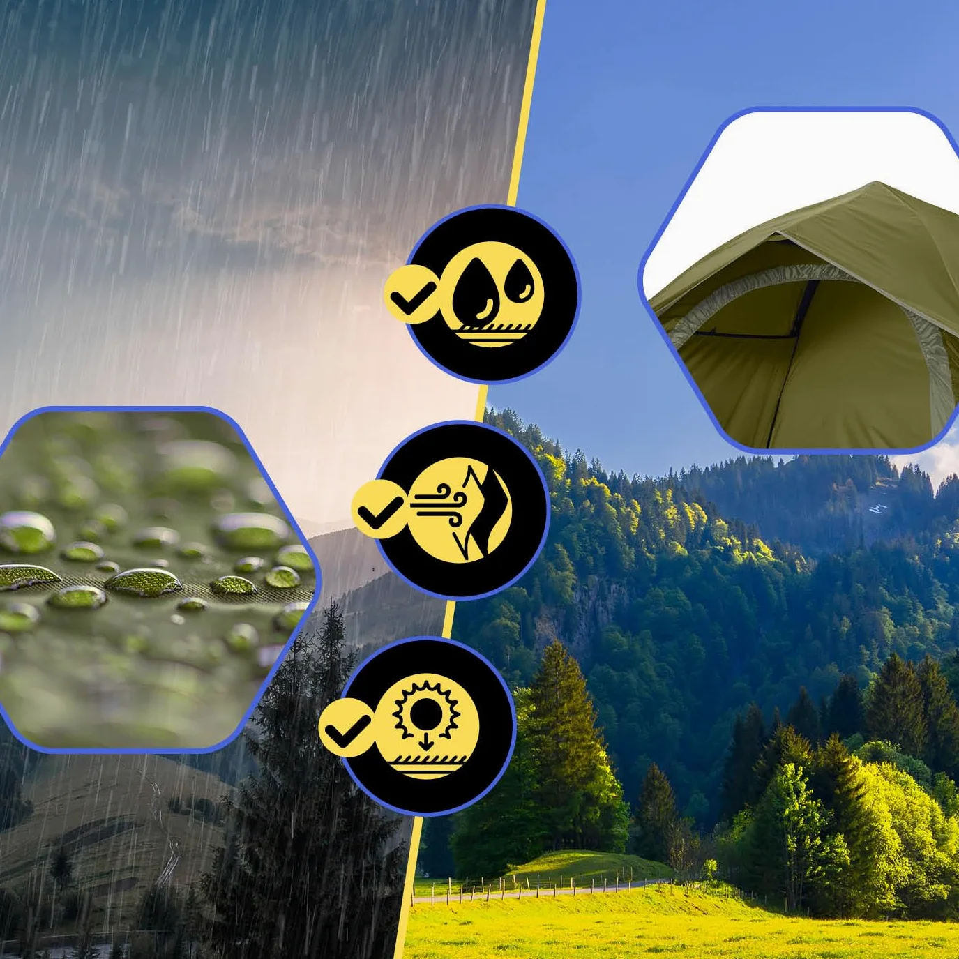 Lumaland Tienda de campaña Outdoor Light Pop Up Ligera para 3 Personas Camping Acampada Festival 210 x 190 x 110 cm Verde
