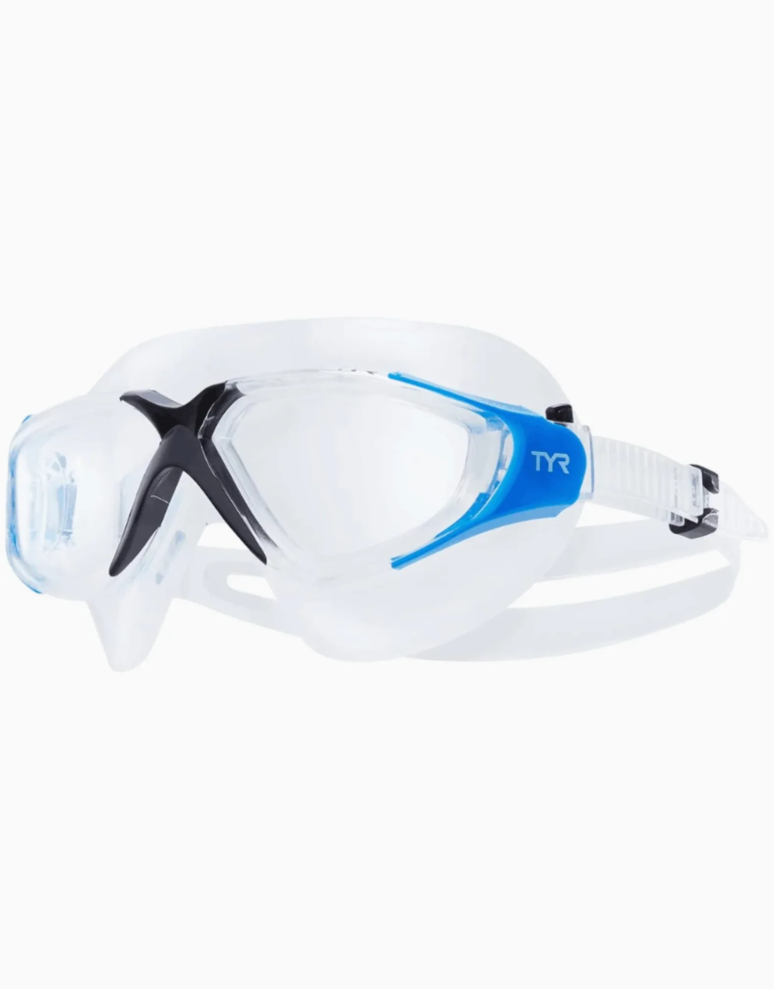 TYR - Máscara de natación para Adultos, Unisex Adulto, Color Clear/Black/Blue, tamaño Talla única