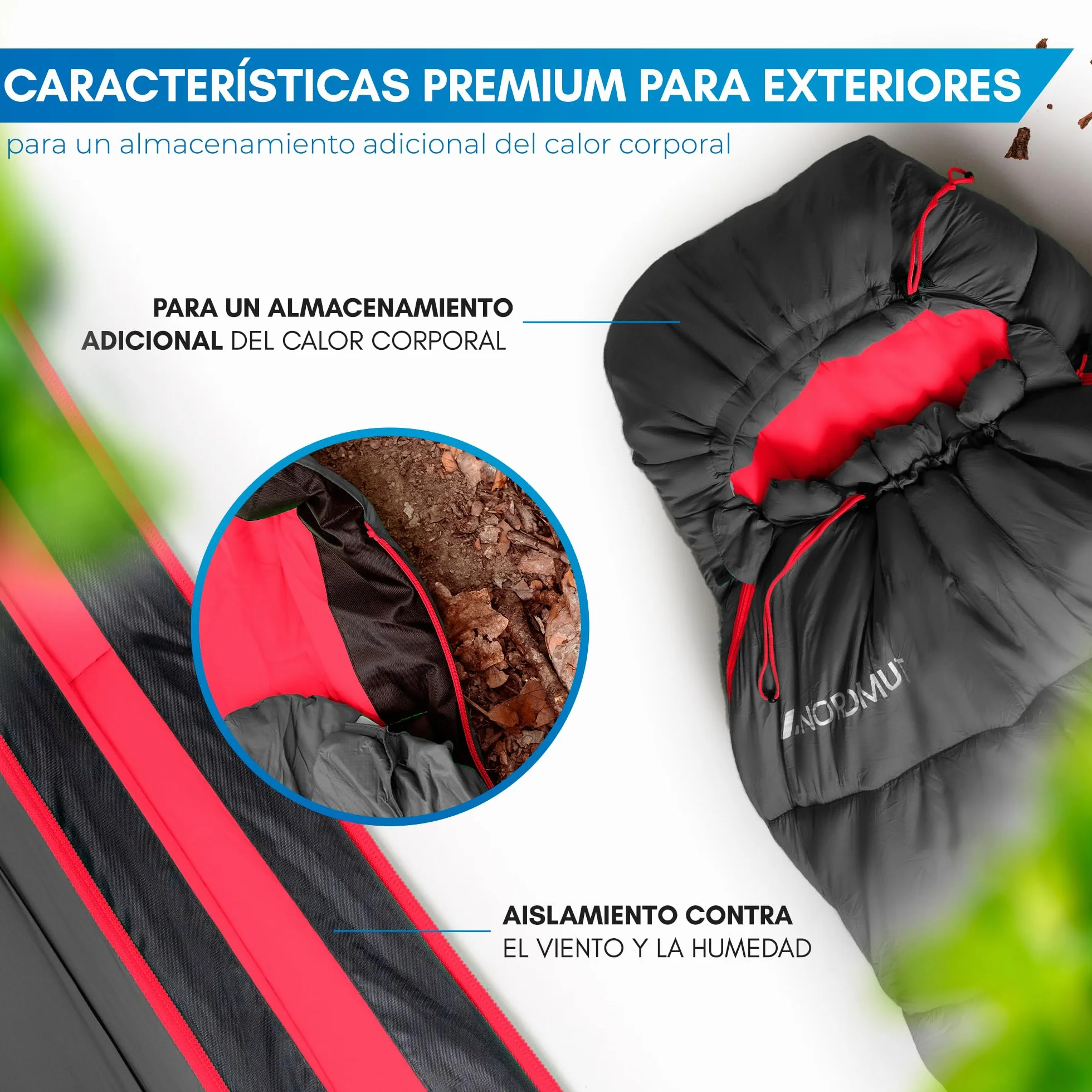 NORDMUT® Saco de Dormir Adulto Comfortable - Sleeping Bag Compacto y Ultraligero (900/1500 g) - 3 Estaciones (250 gsm) de Verano (100 gsm) campismo
