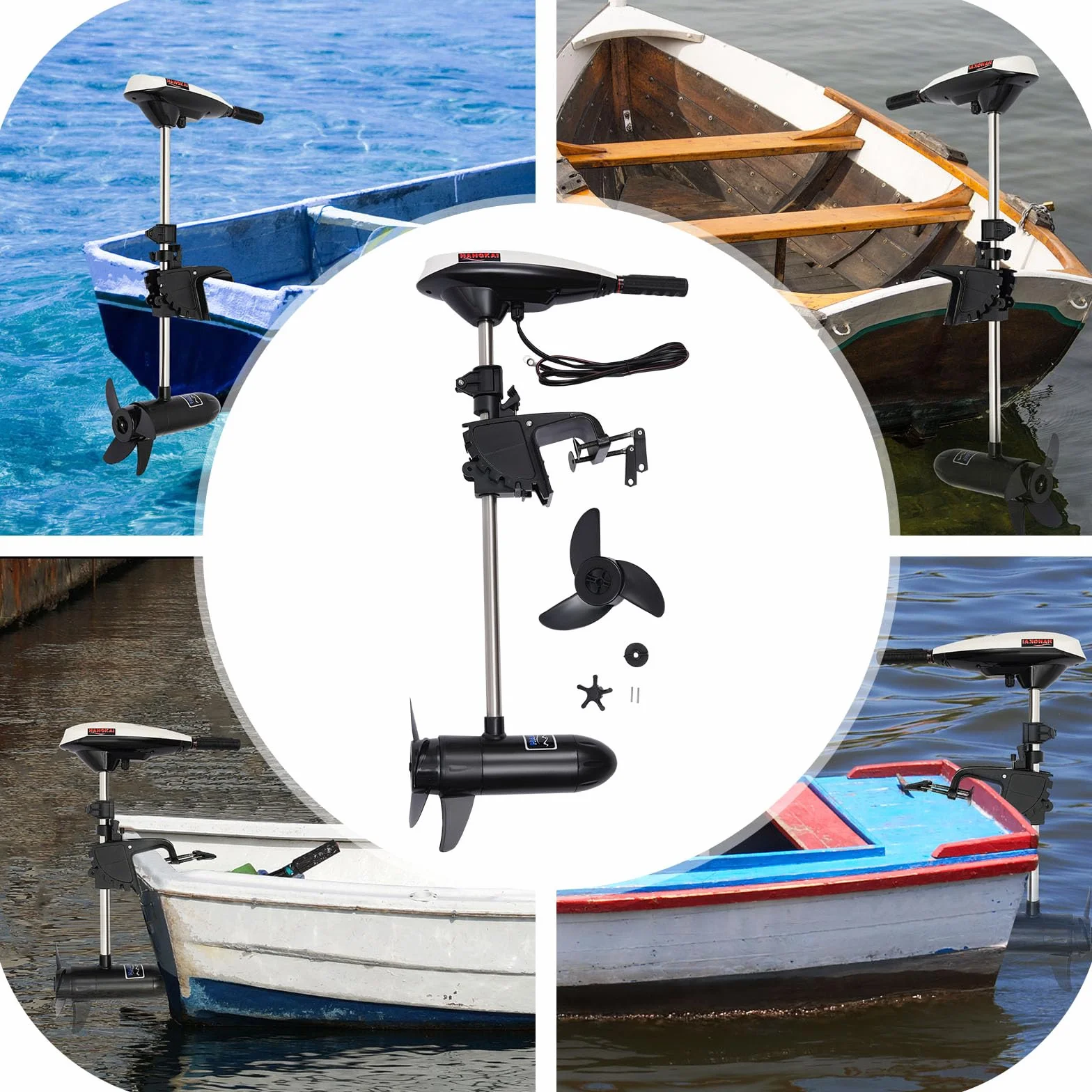 Motor Eléctrico Fueraborda 45 lbs de Empuj, 12V Motor Eléctrico Barco 400kg Capacidad de Carga para Canoa Bote Kayak Botes Inflables